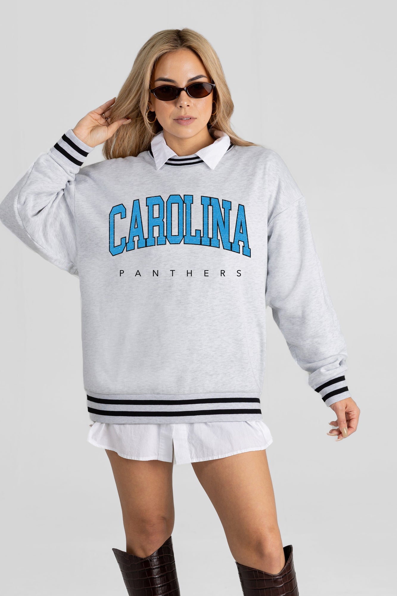 CAROLINA PANTHERS EASY ENERGY CREW FLEECE RINGER SWEATSHIRT