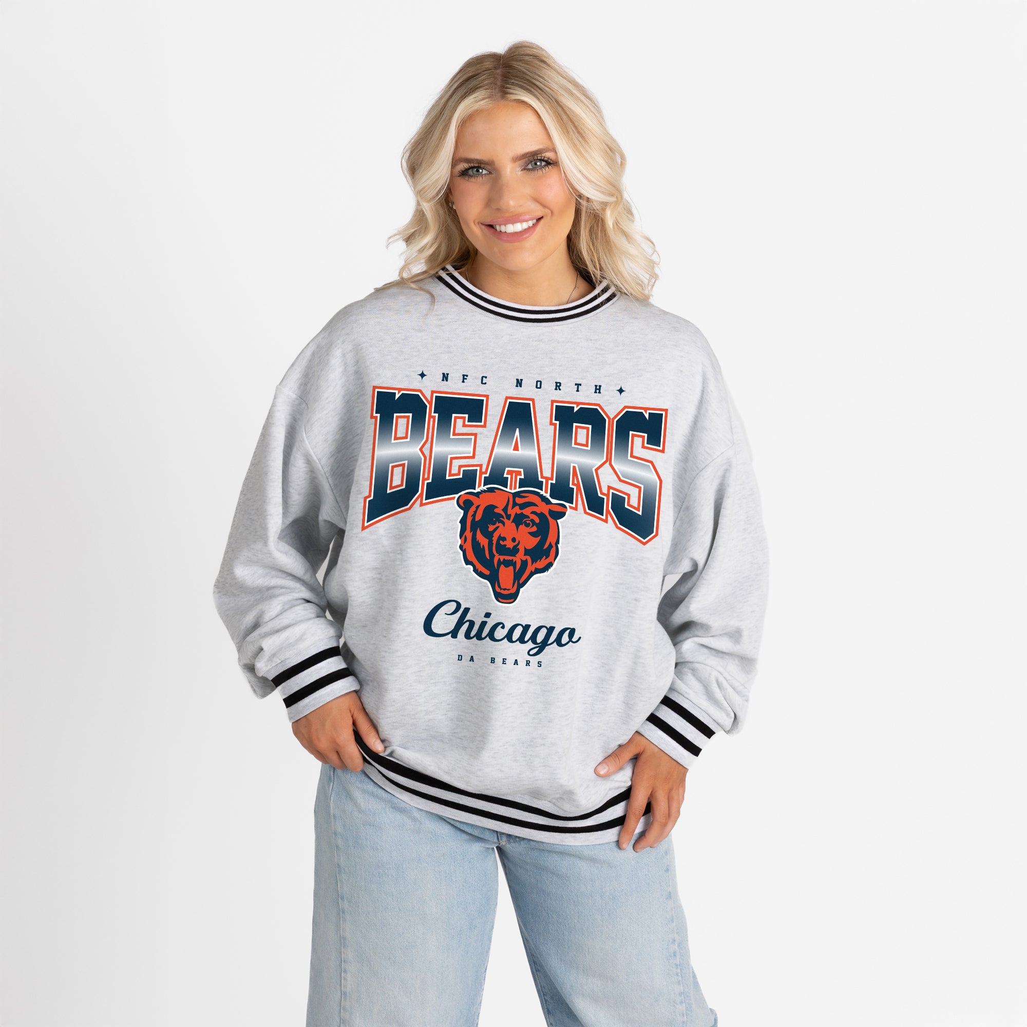 CHICAGO BEARS GRIDIRON DRIVE CREW FLEECE RINGER SWEATSHIRT