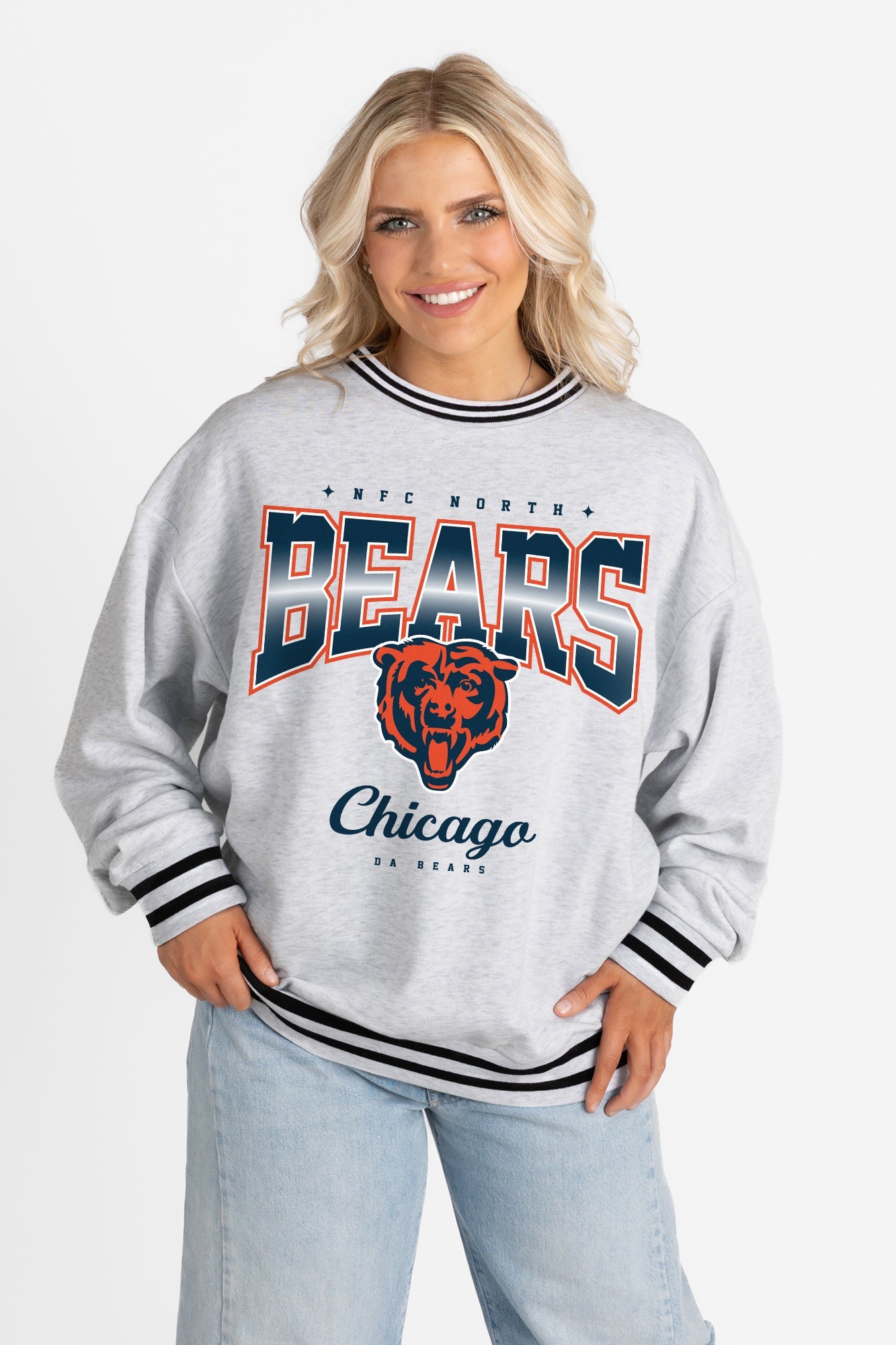 CHICAGO BEARS GRIDIRON DRIVE CREW FLEECE RINGER SWEATSHIRT