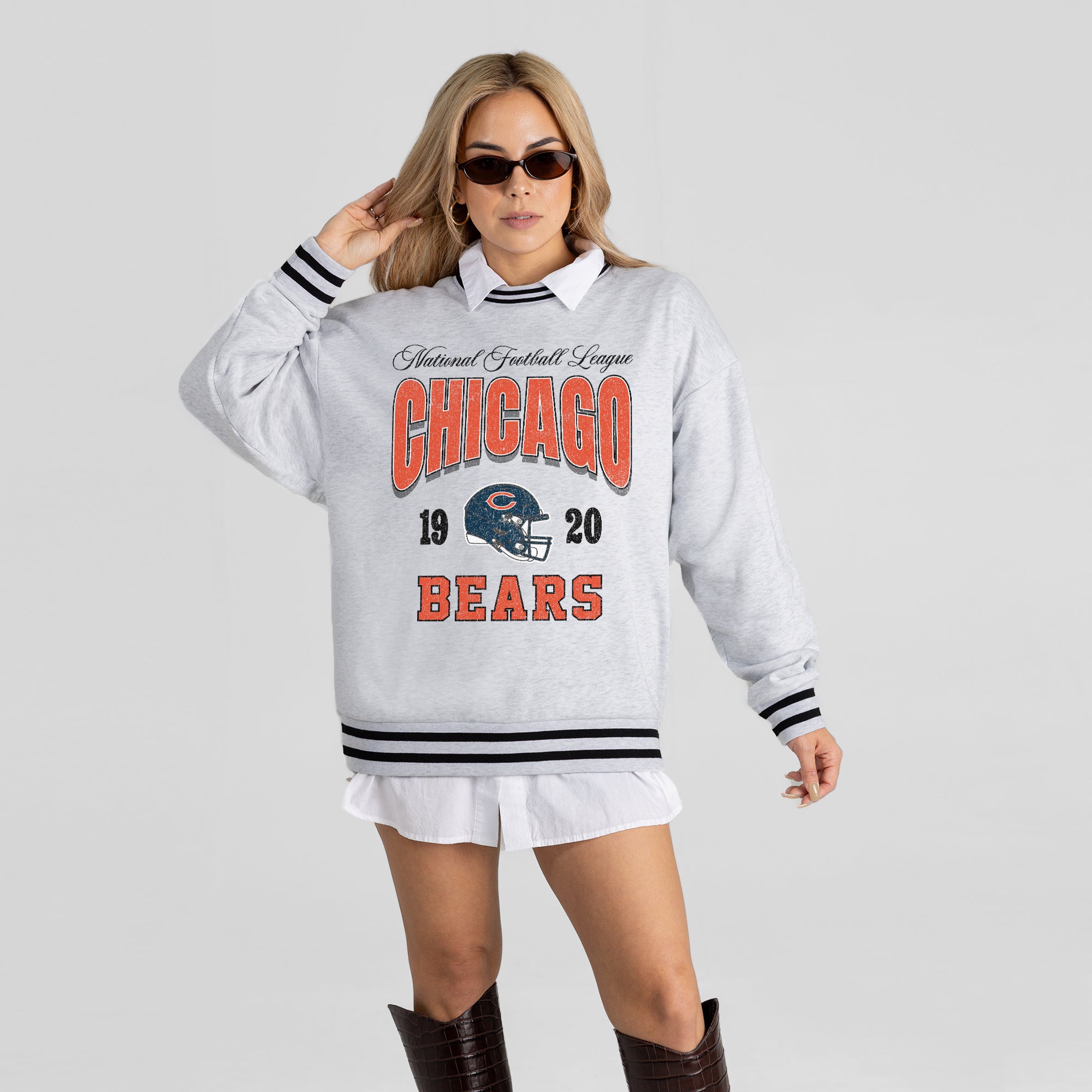 CHICAGO BEARS COOL VIBES CREW FLEECE RINGER SWEATSHIRT