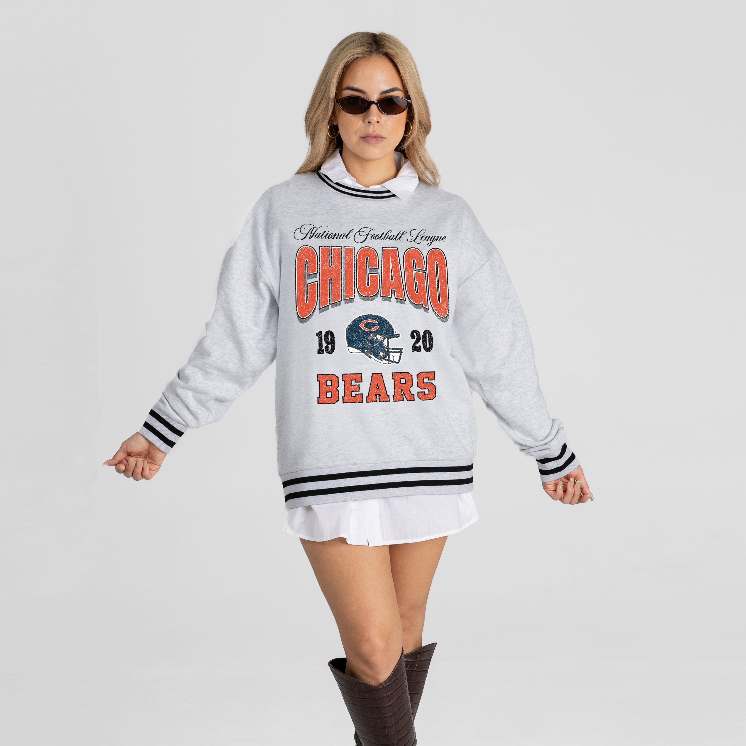 CHICAGO BEARS COOL VIBES CREW FLEECE RINGER SWEATSHIRT
