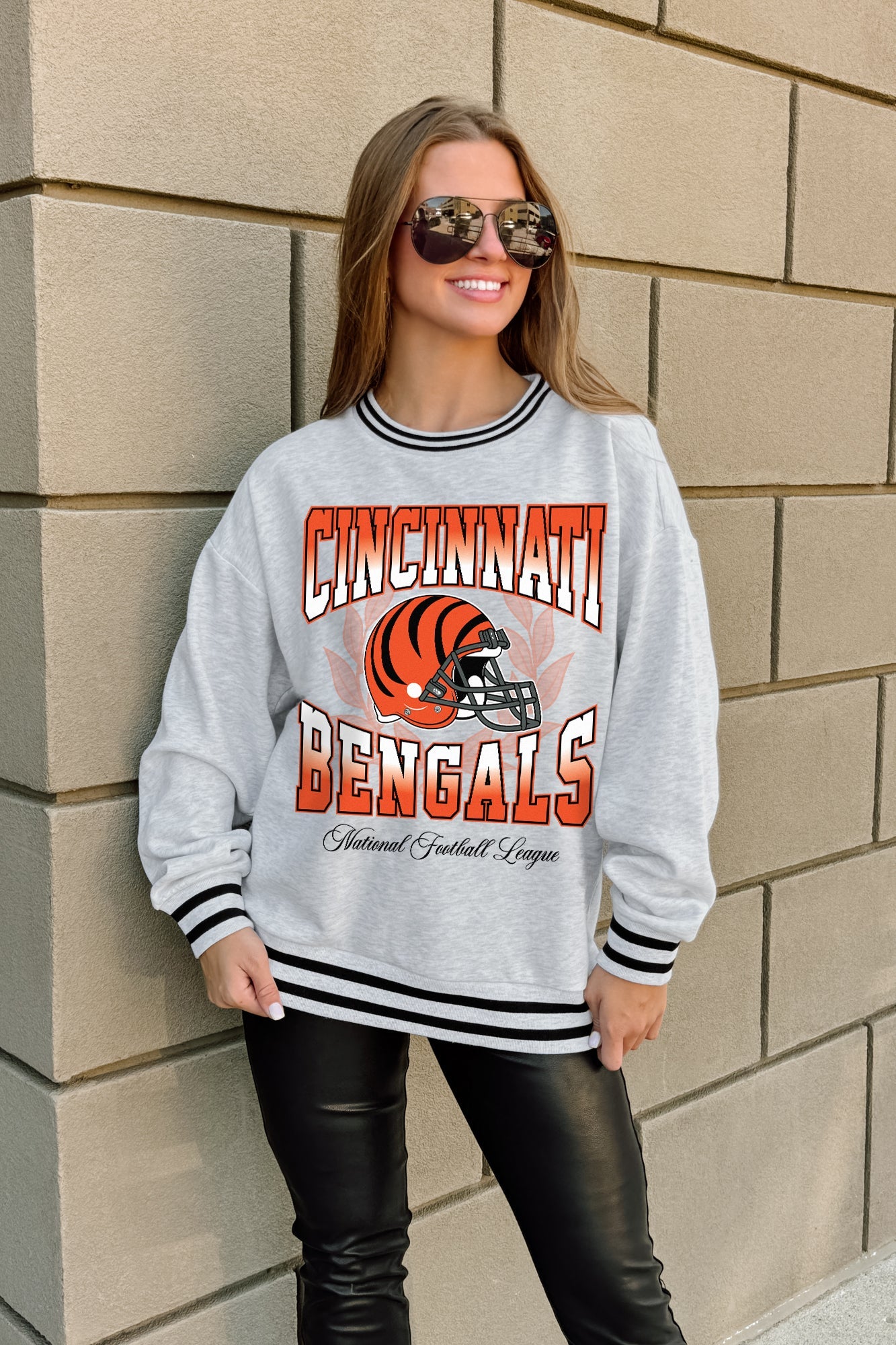 CINCINNATI BENGALS FADE ROUTE CREW FLEECE RINGER SWEATSHIRT