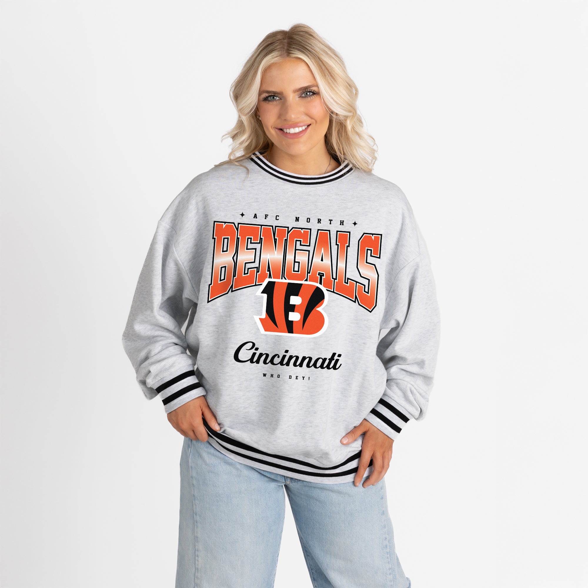 CINCINNATI BENGALS GRIDIRON DRIVE CREW FLEECE RINGER SWEATSHIRT