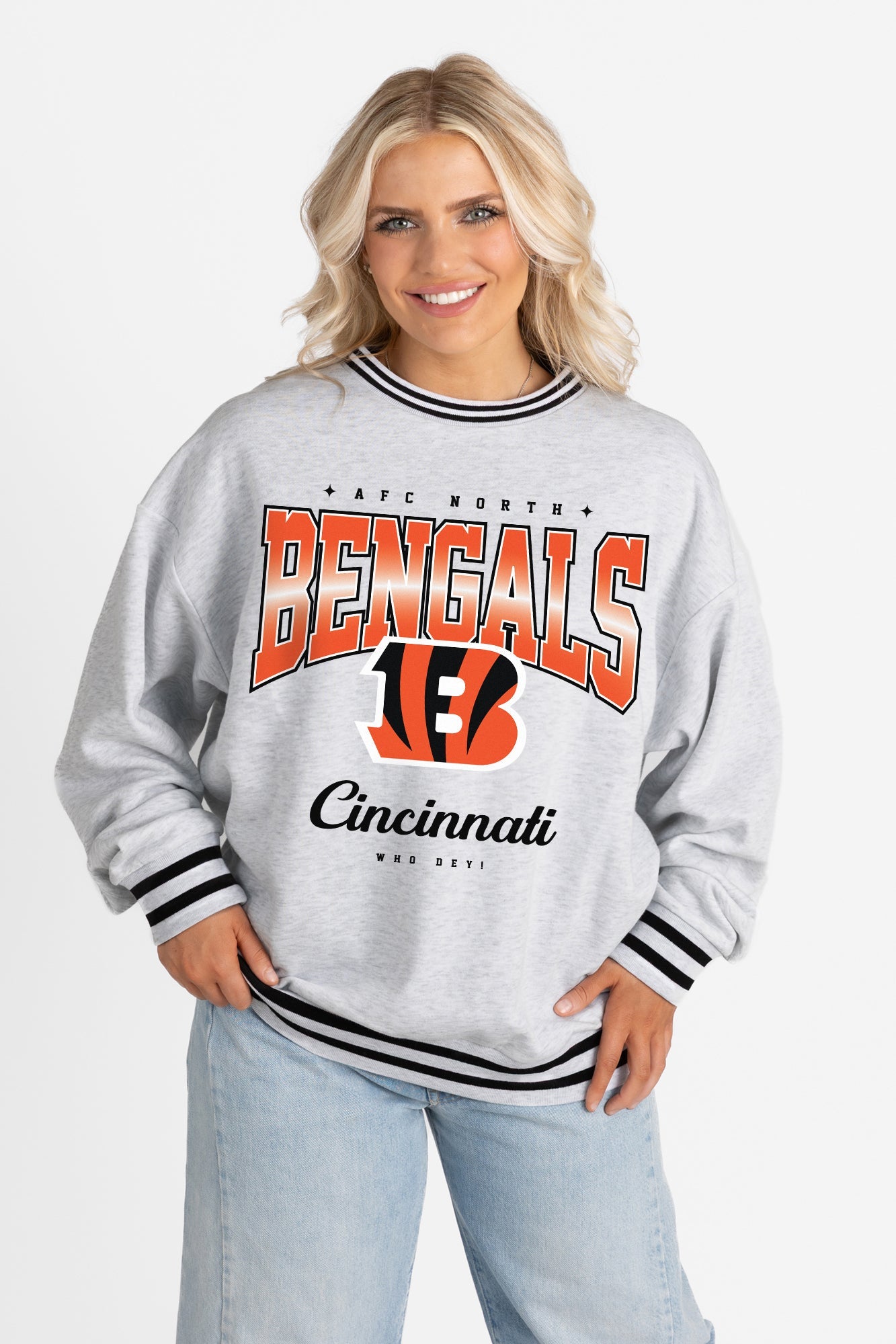 CINCINNATI BENGALS GRIDIRON DRIVE CREW FLEECE RINGER SWEATSHIRT