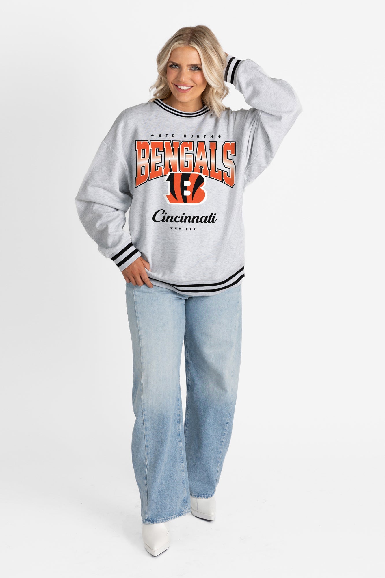 CINCINNATI BENGALS GRIDIRON DRIVE CREW FLEECE RINGER SWEATSHIRT