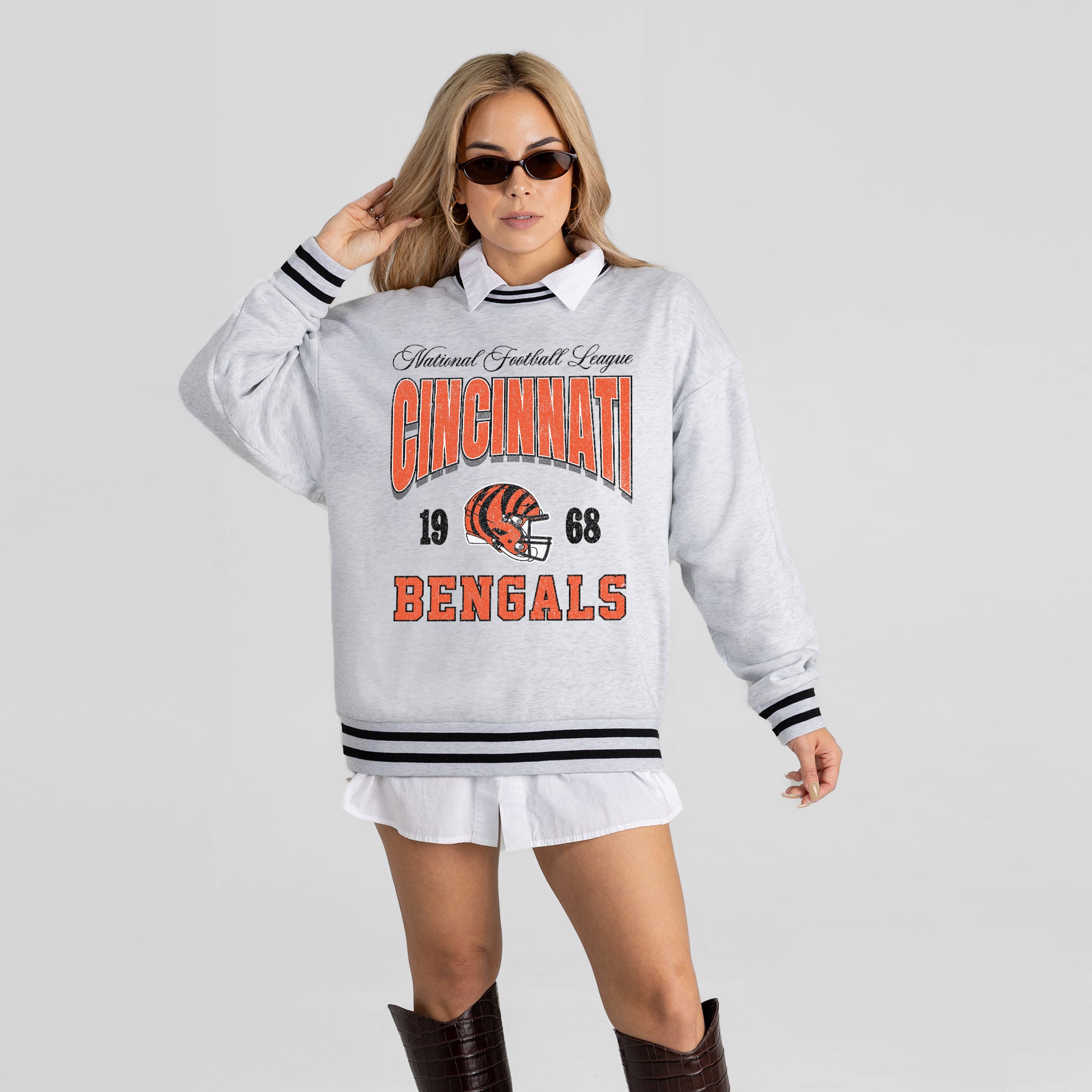 CINCINNATI BENGALS COOL VIBES CREW FLEECE RINGER SWEATSHIRT