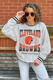 CLEVELAND BROWNS FADE ROUTE CREW FLEECE RINGER SWEATSHIRT