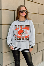 CLEVELAND BROWNS FADE ROUTE CREW FLEECE RINGER SWEATSHIRT