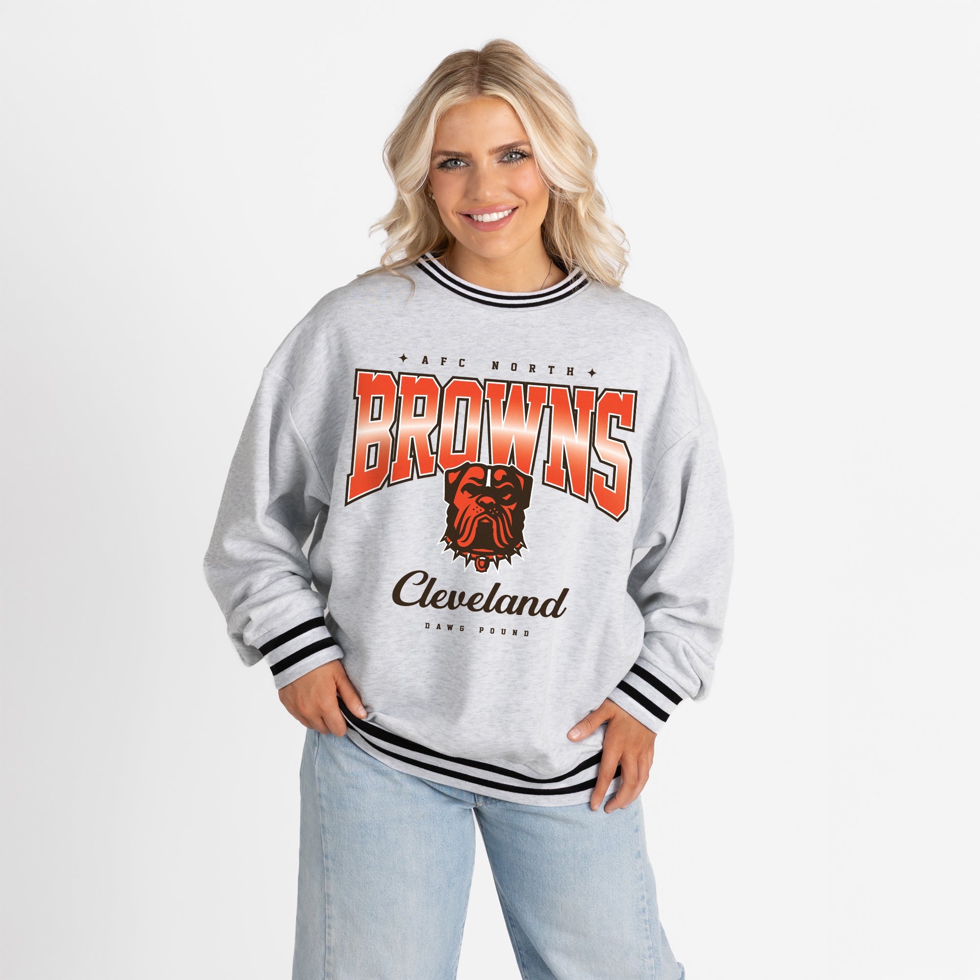 CLEVELAND BROWNS GRIDIRON DRIVE CREW FLEECE RINGER SWEATSHIRT