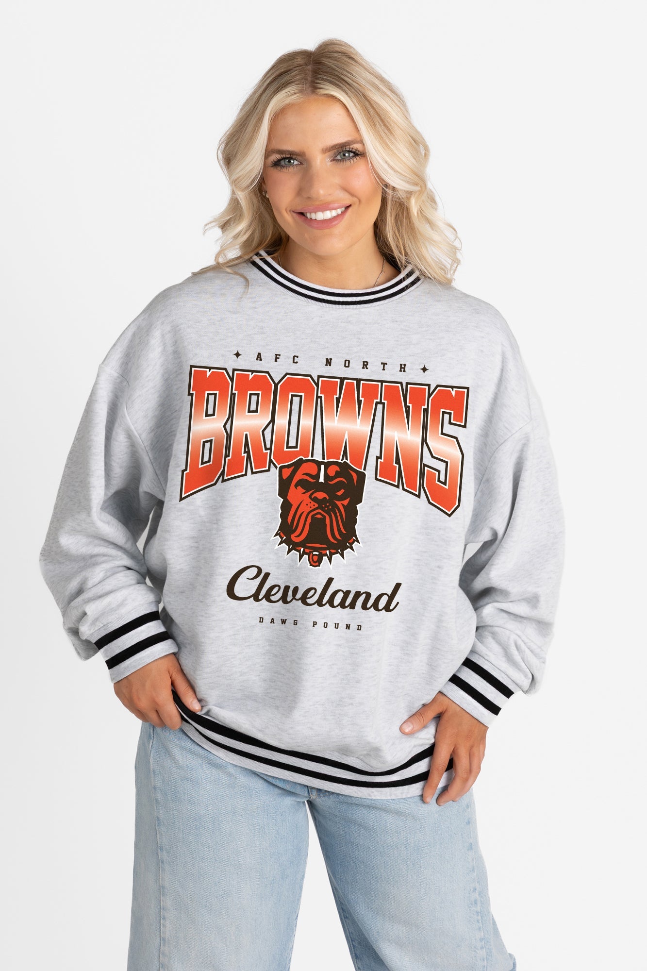 CLEVELAND BROWNS GRIDIRON DRIVE CREW FLEECE RINGER SWEATSHIRT