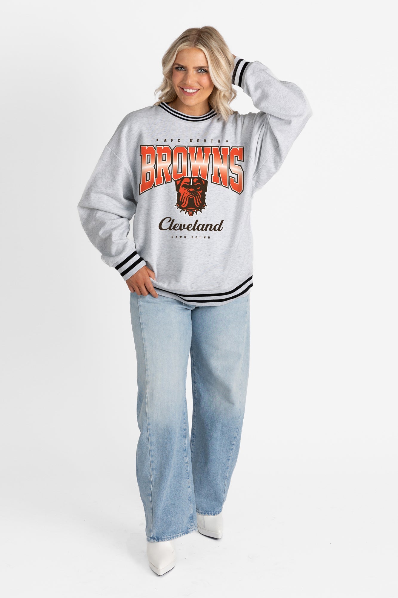 CLEVELAND BROWNS GRIDIRON DRIVE CREW FLEECE RINGER SWEATSHIRT