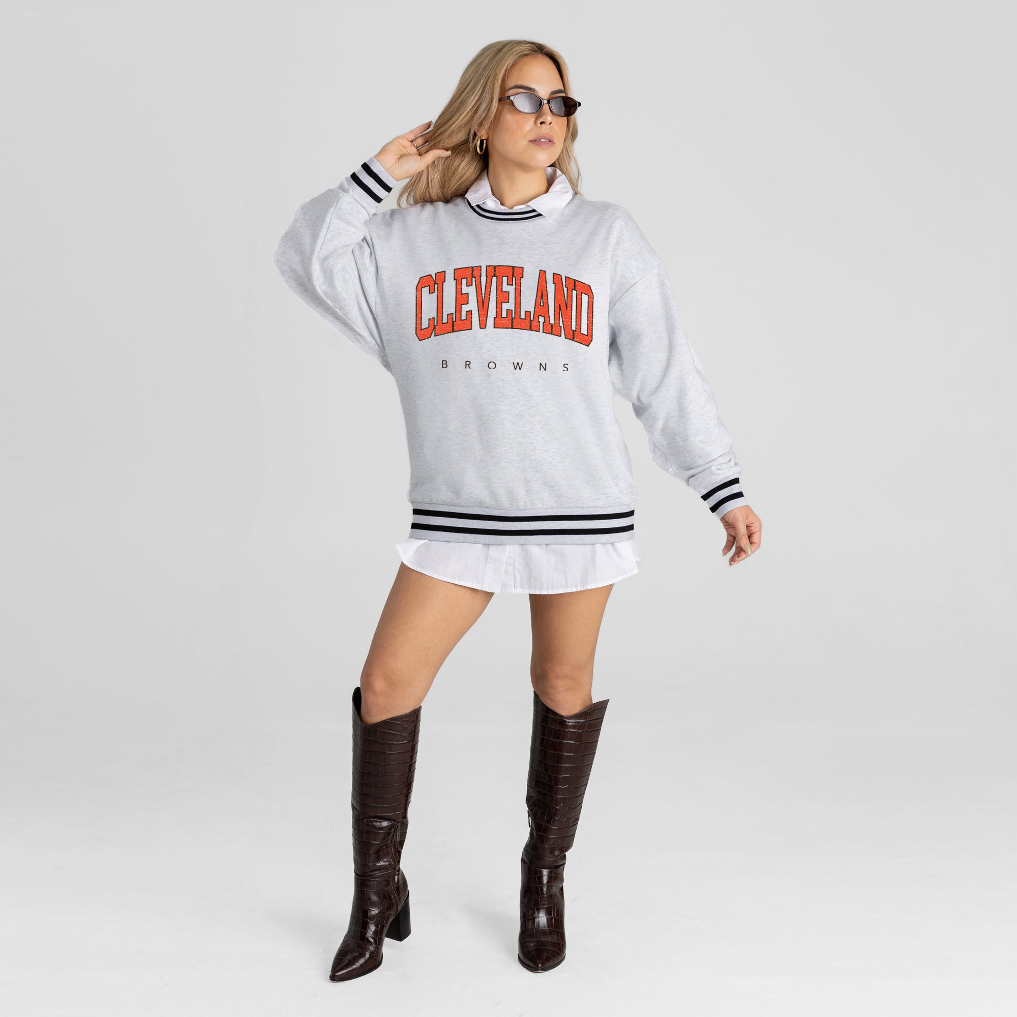 CLEVELAND BROWNS EASY ENERGY CREW FLEECE RINGER SWEATSHIRT