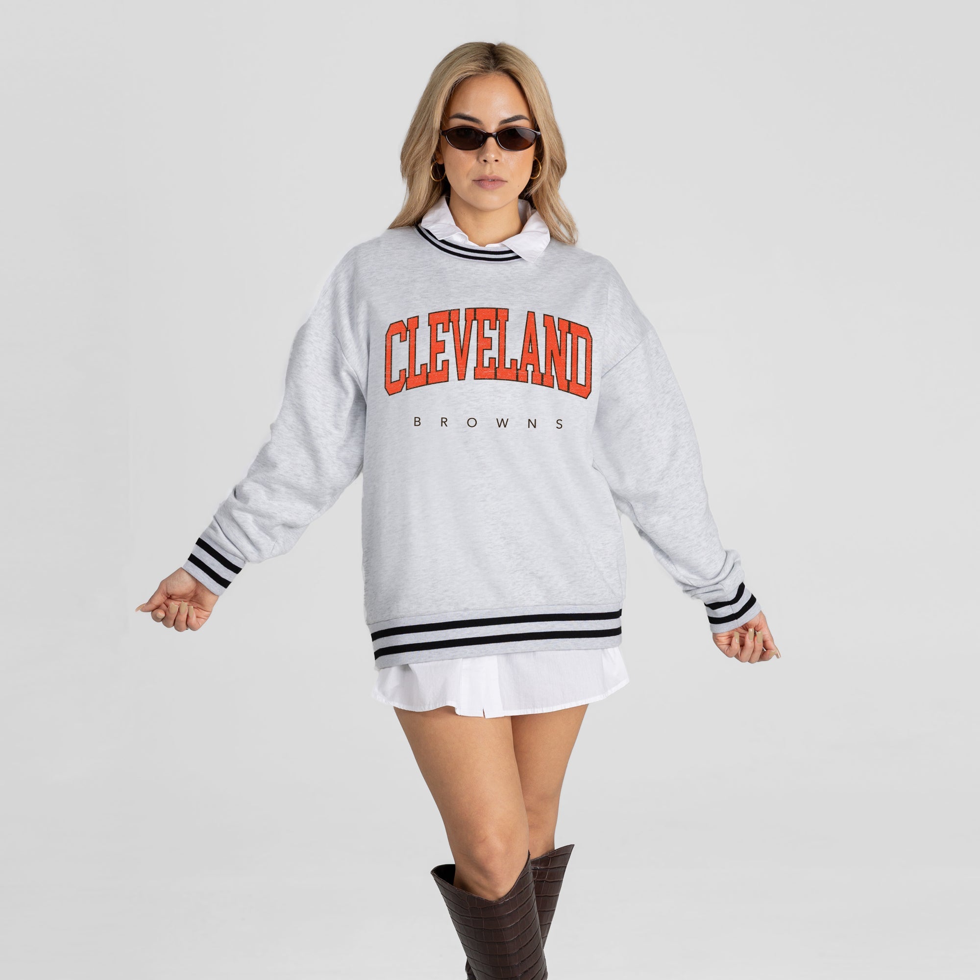 CLEVELAND BROWNS EASY ENERGY CREW FLEECE RINGER SWEATSHIRT