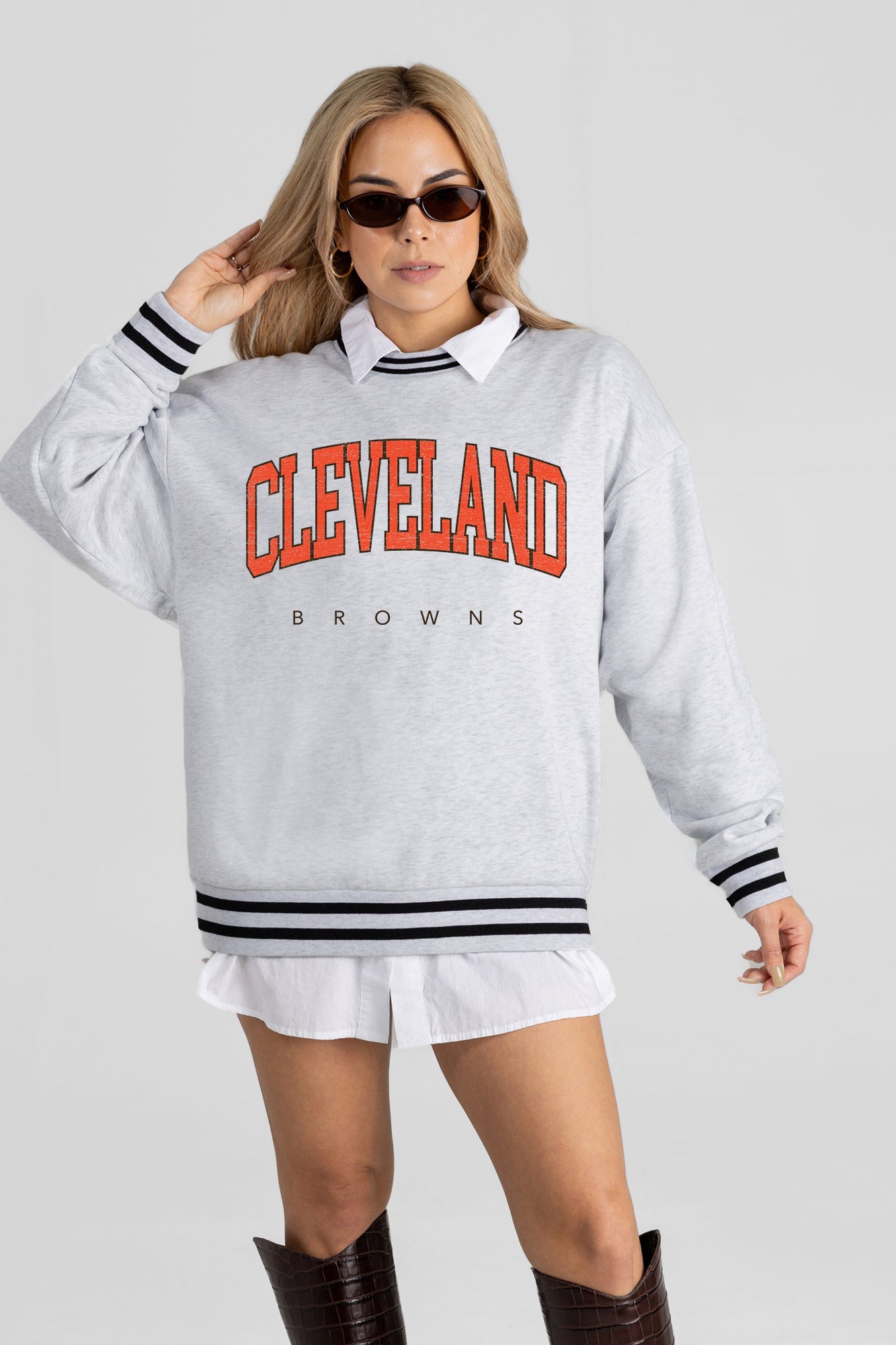 CLEVELAND BROWNS EASY ENERGY CREW FLEECE RINGER SWEATSHIRT