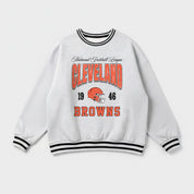 CLEVELAND BROWNS COOL VIBES CREW FLEECE RINGER SWEATSHIRT