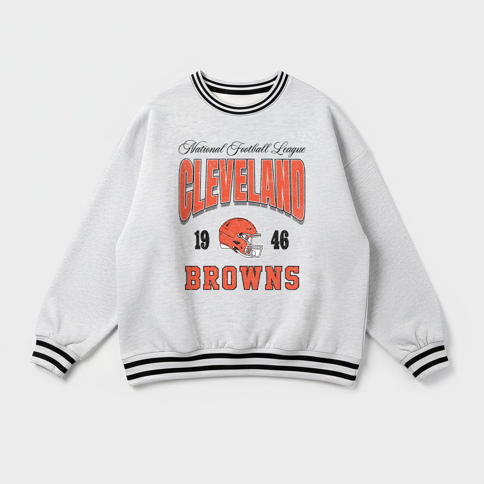 CLEVELAND BROWNS COOL VIBES CREW FLEECE RINGER SWEATSHIRT