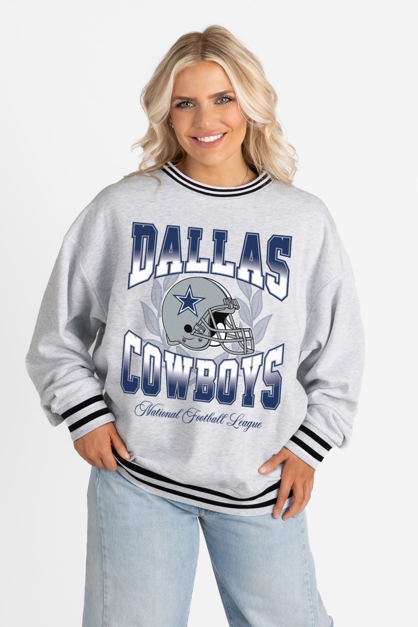 DALLAS COWBOYS FADE ROUTE CREW FLEECE RINGER SWEATSHIRT