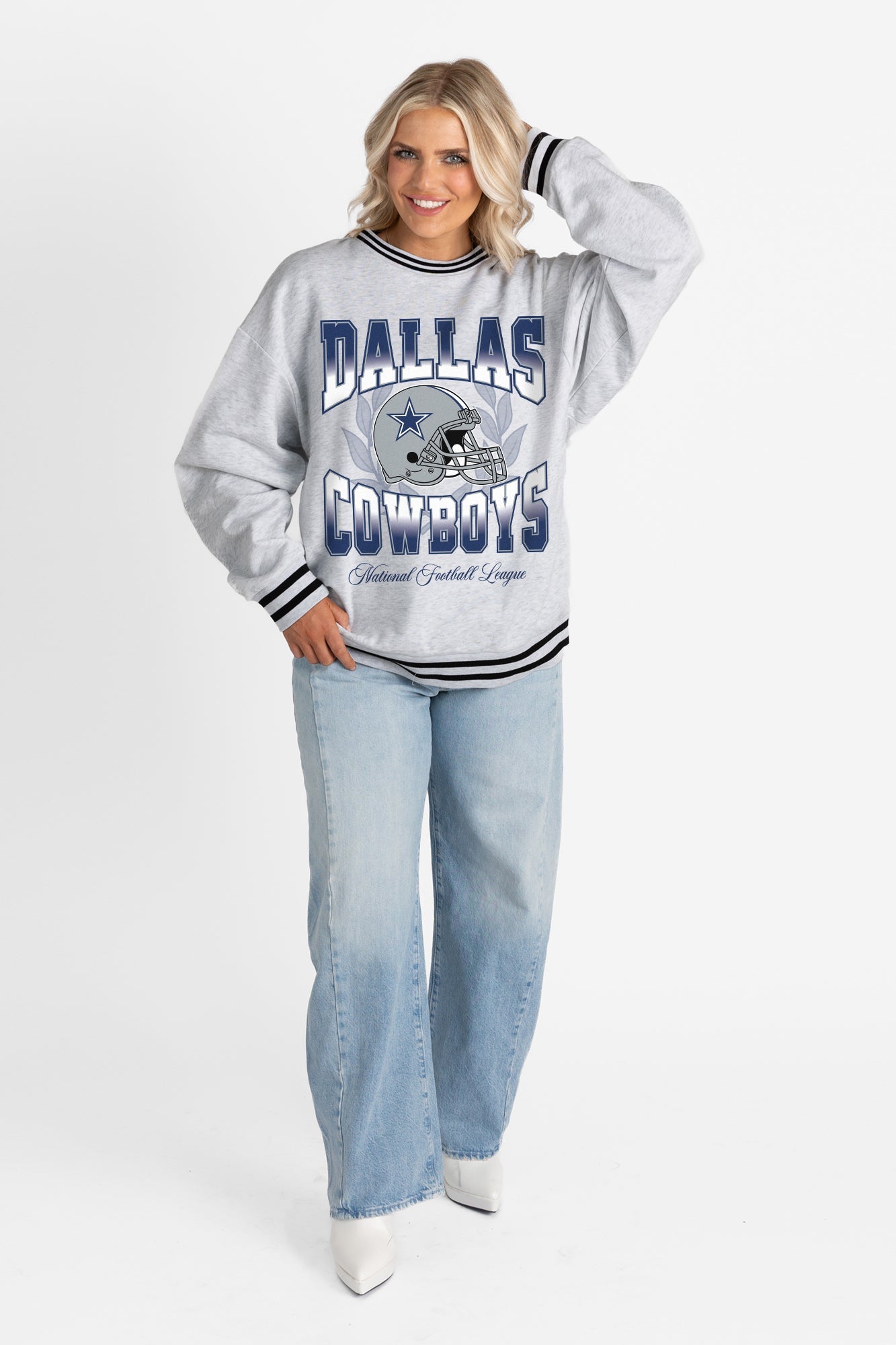 DALLAS COWBOYS FADE ROUTE CREW FLEECE RINGER SWEATSHIRT