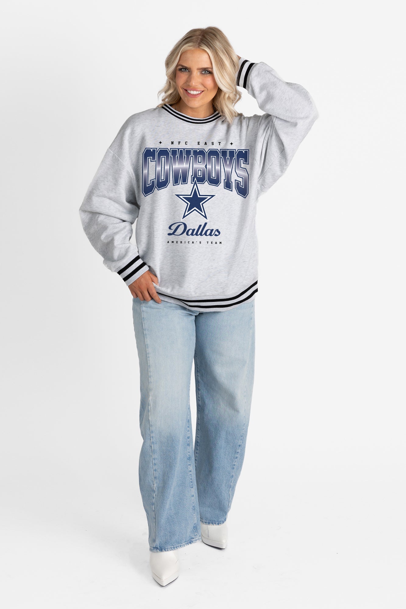DALLAS COWBOYS GRIDIRON DRIVE CREW FLEECE RINGER SWEATSHIRT