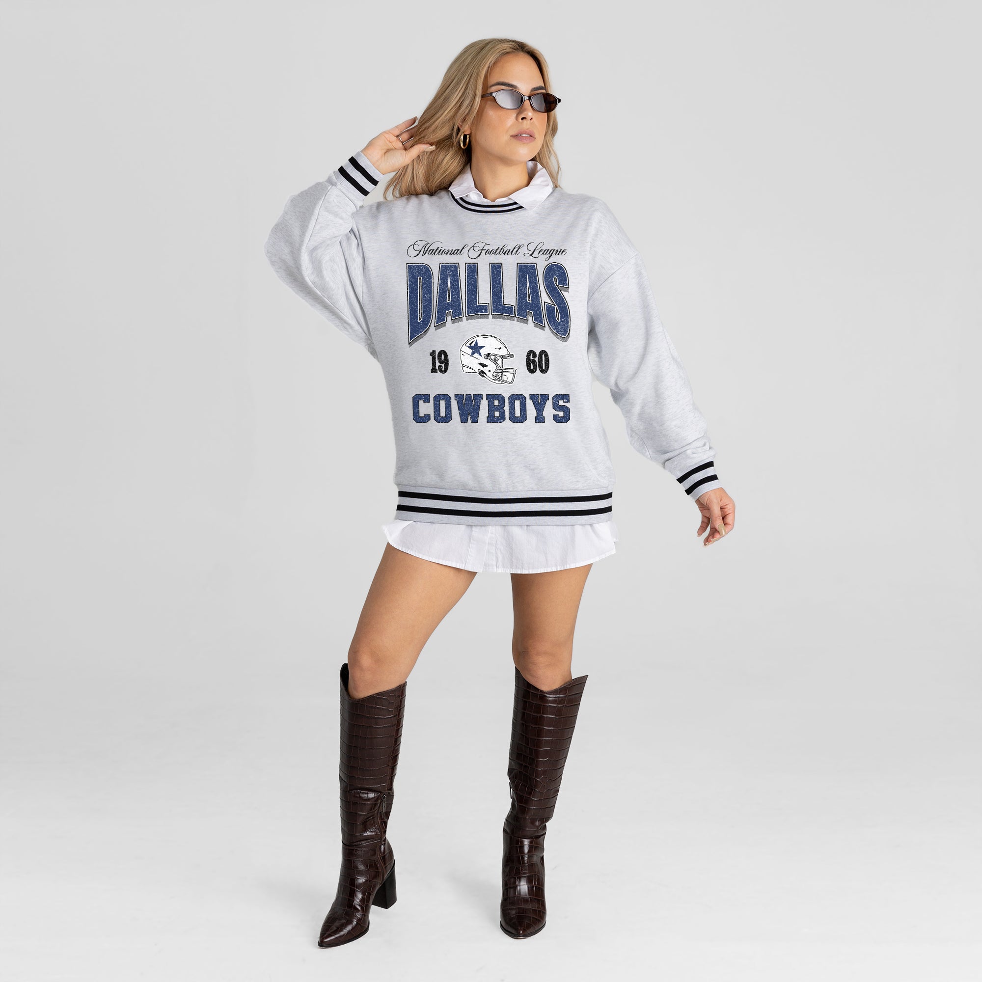 DALLAS COWBOYS COOL VIBES CREW FLEECE RINGER SWEATSHIRT