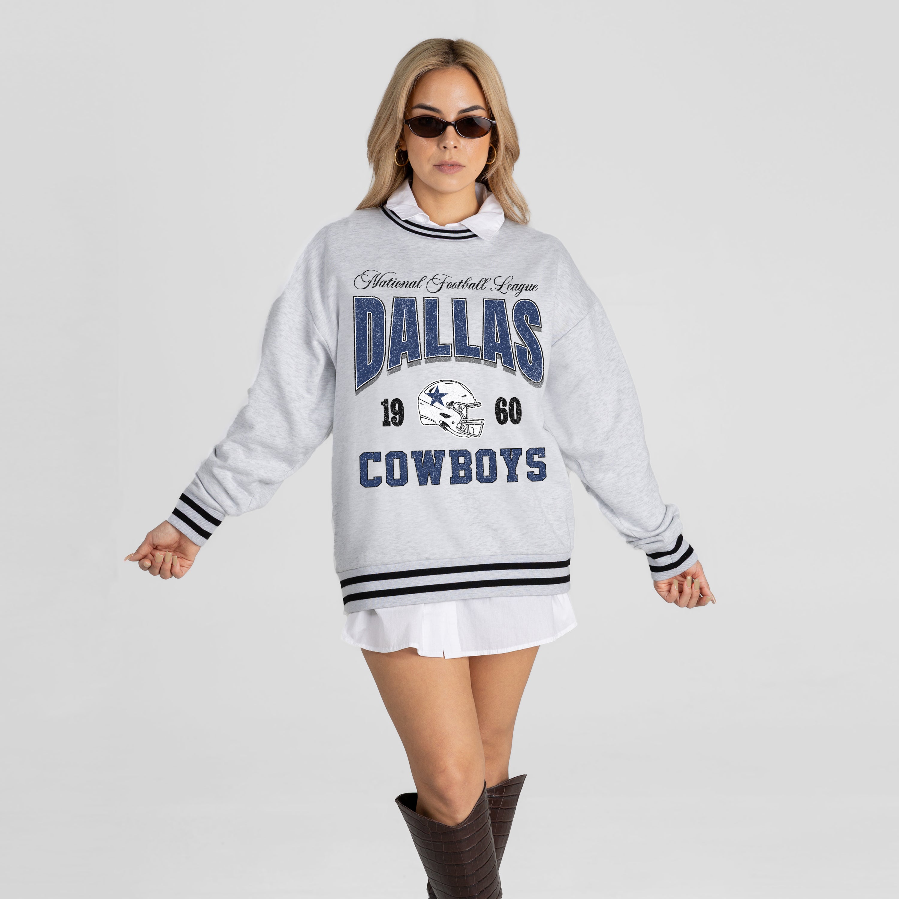 DALLAS COWBOYS COOL VIBES CREW FLEECE RINGER SWEATSHIRT