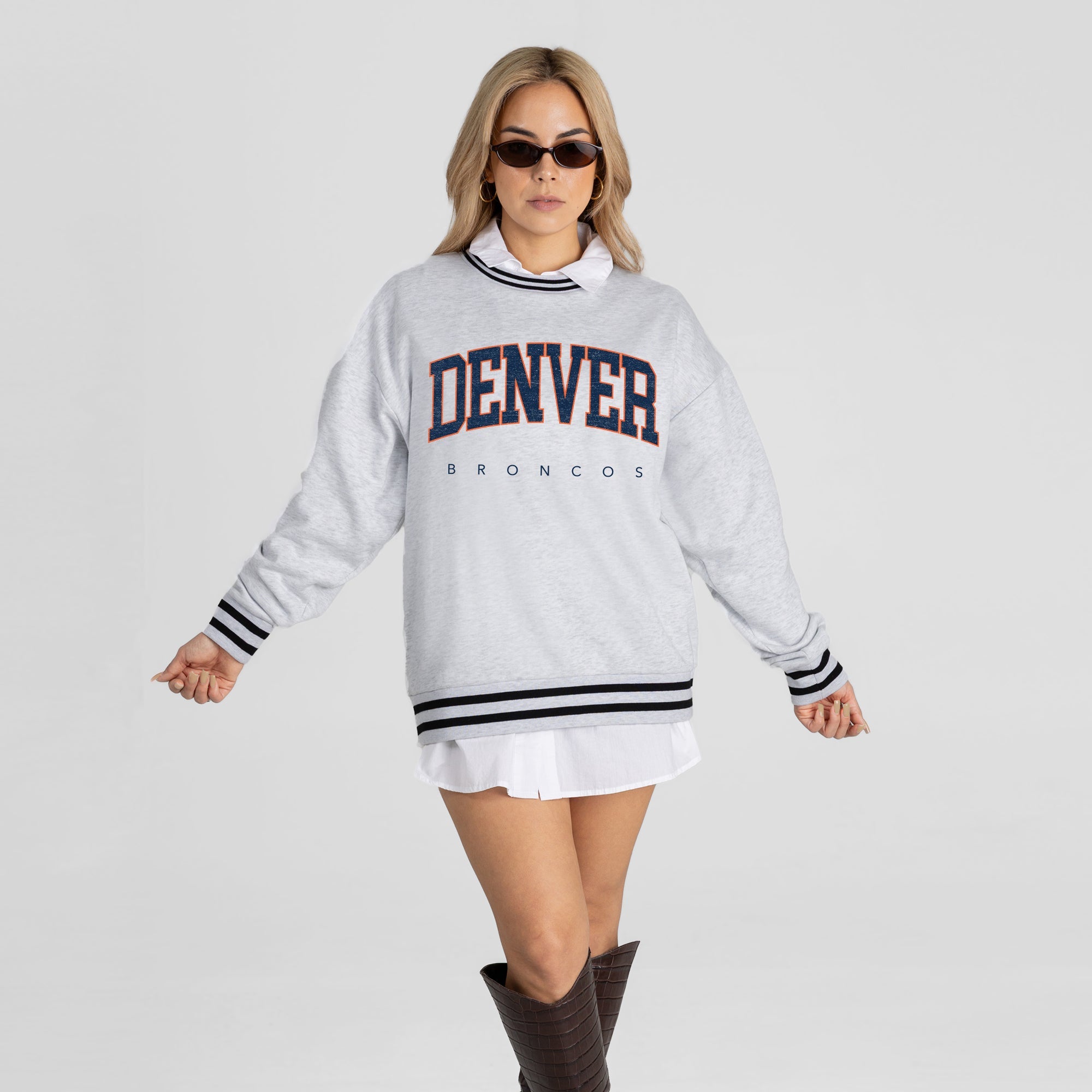 DENVER BRONCOS EASY ENERGY CREW FLEECE RINGER SWEATSHIRT