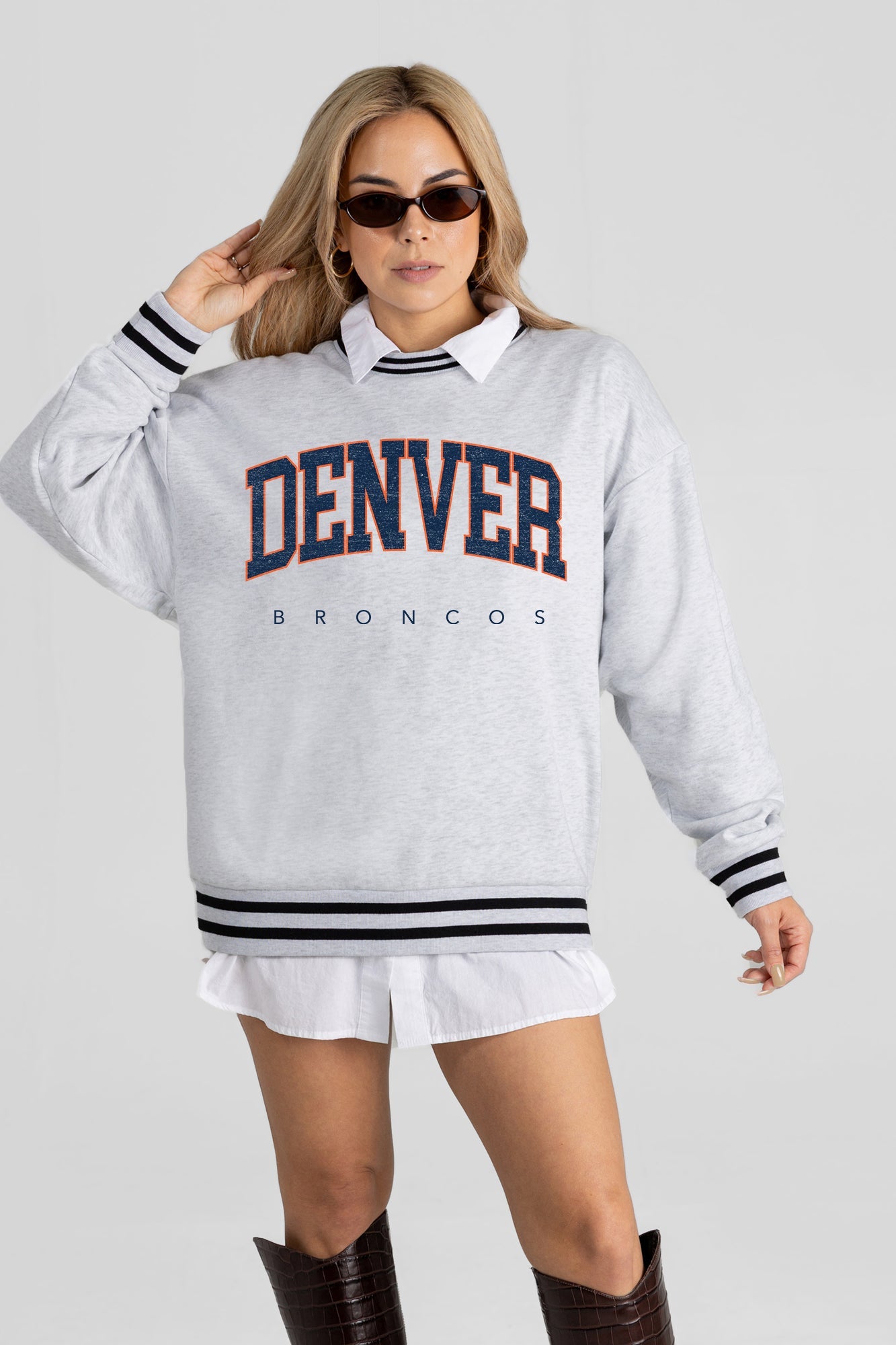 DENVER BRONCOS EASY ENERGY CREW FLEECE RINGER SWEATSHIRT