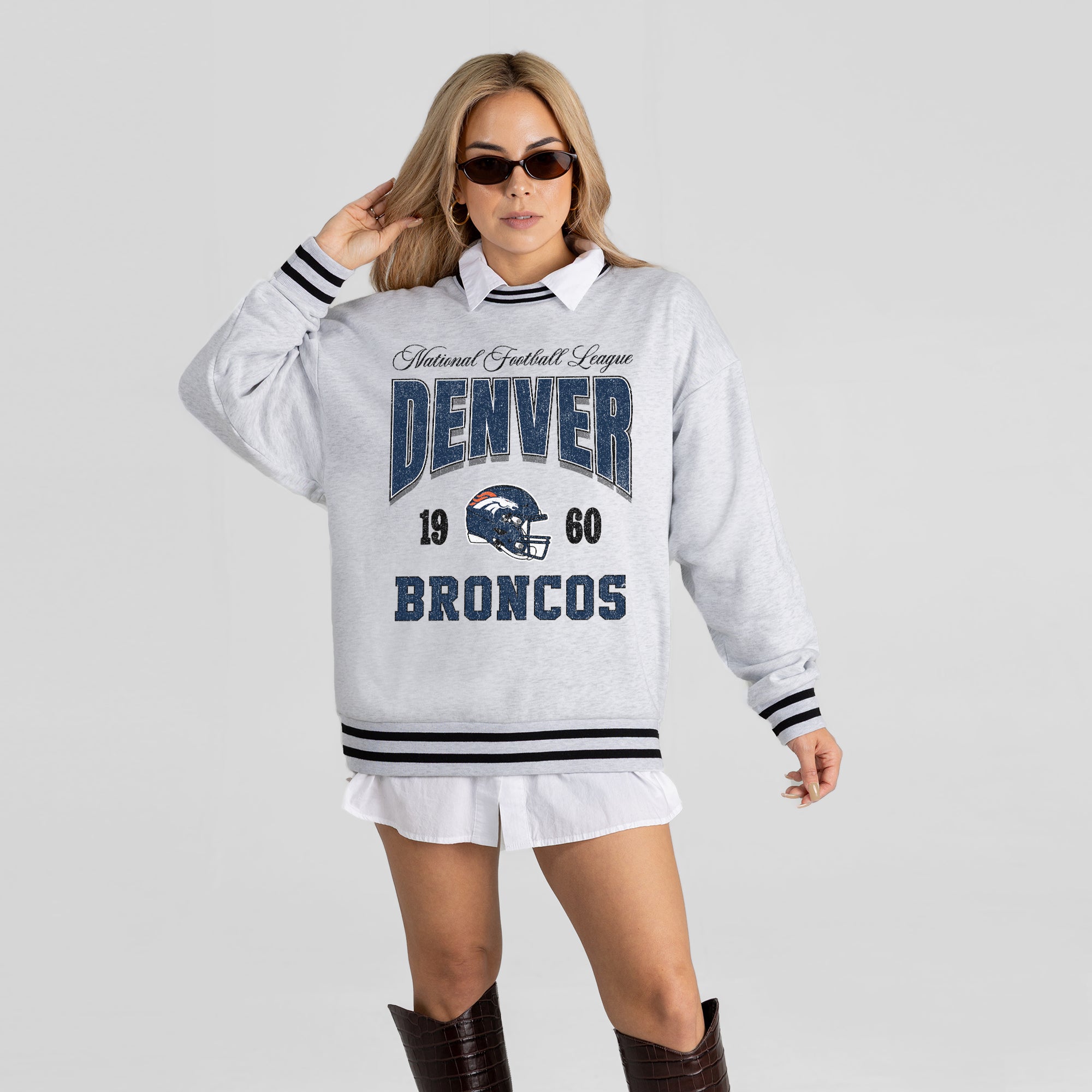 DENVER BRONCOS COOL VIBES CREW FLEECE RINGER SWEATSHIRT