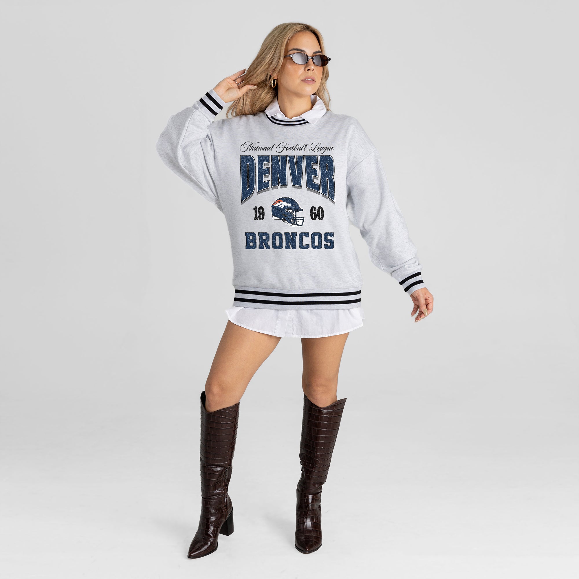DENVER BRONCOS COOL VIBES CREW FLEECE RINGER SWEATSHIRT