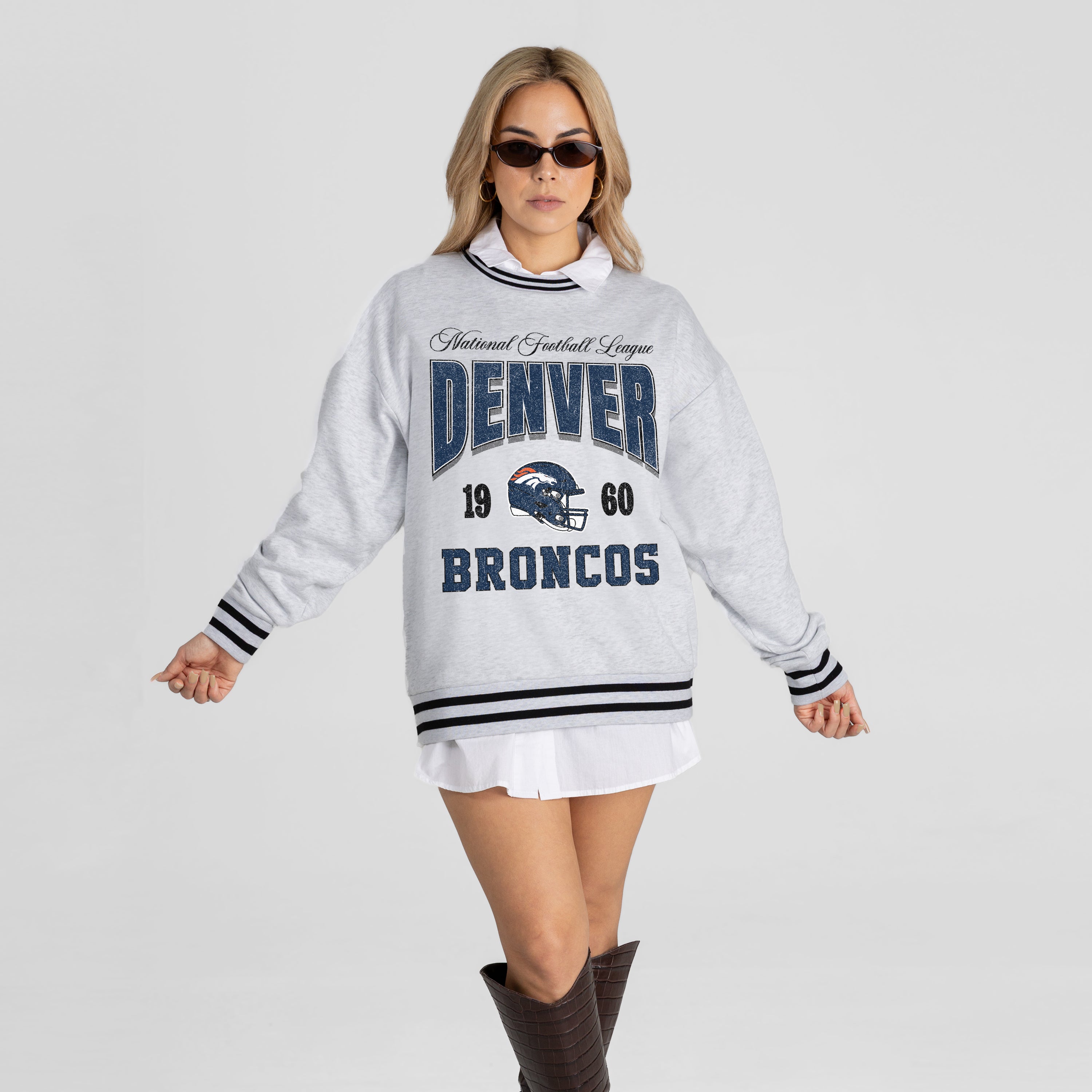 DENVER BRONCOS COOL VIBES CREW FLEECE RINGER SWEATSHIRT