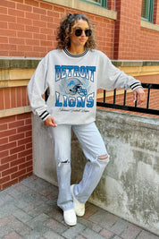 DETROIT LIONS FADE ROUTE CREW FLEECE RINGER SWEATSHIRT