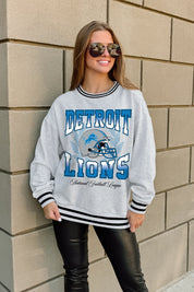 DETROIT LIONS FADE ROUTE CREW FLEECE RINGER SWEATSHIRT