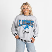 DETROIT LIONS GRIDIRON DRIVE CREW FLEECE RINGER SWEATSHIRT