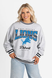 DETROIT LIONS GRIDIRON DRIVE CREW FLEECE RINGER SWEATSHIRT