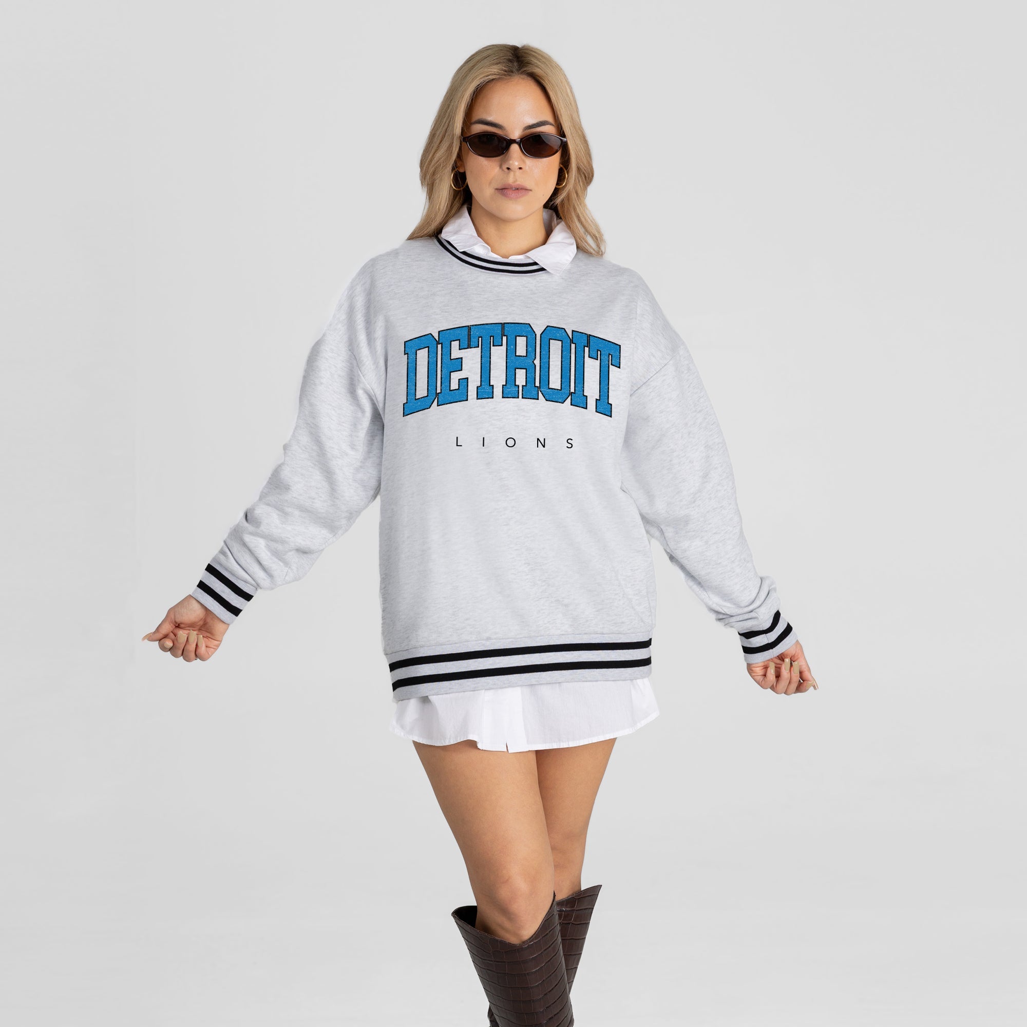 DETROIT LIONS EASY ENERGY CREW FLEECE RINGER SWEATSHIRT