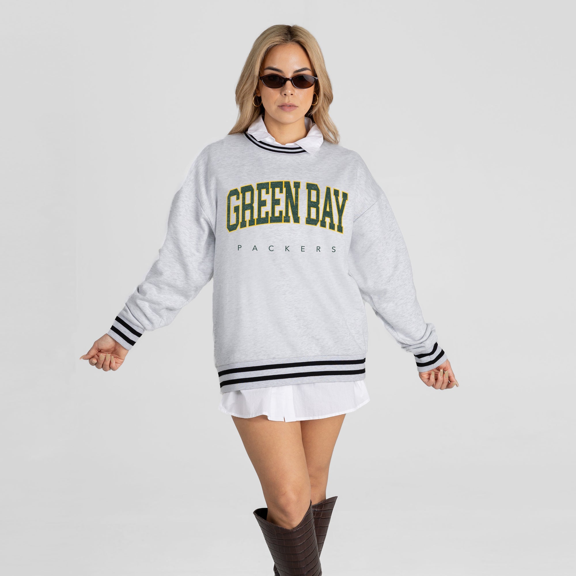 GREEN BAY PACKERS EASY ENERGY CREW FLEECE RINGER SWEATSHIRT