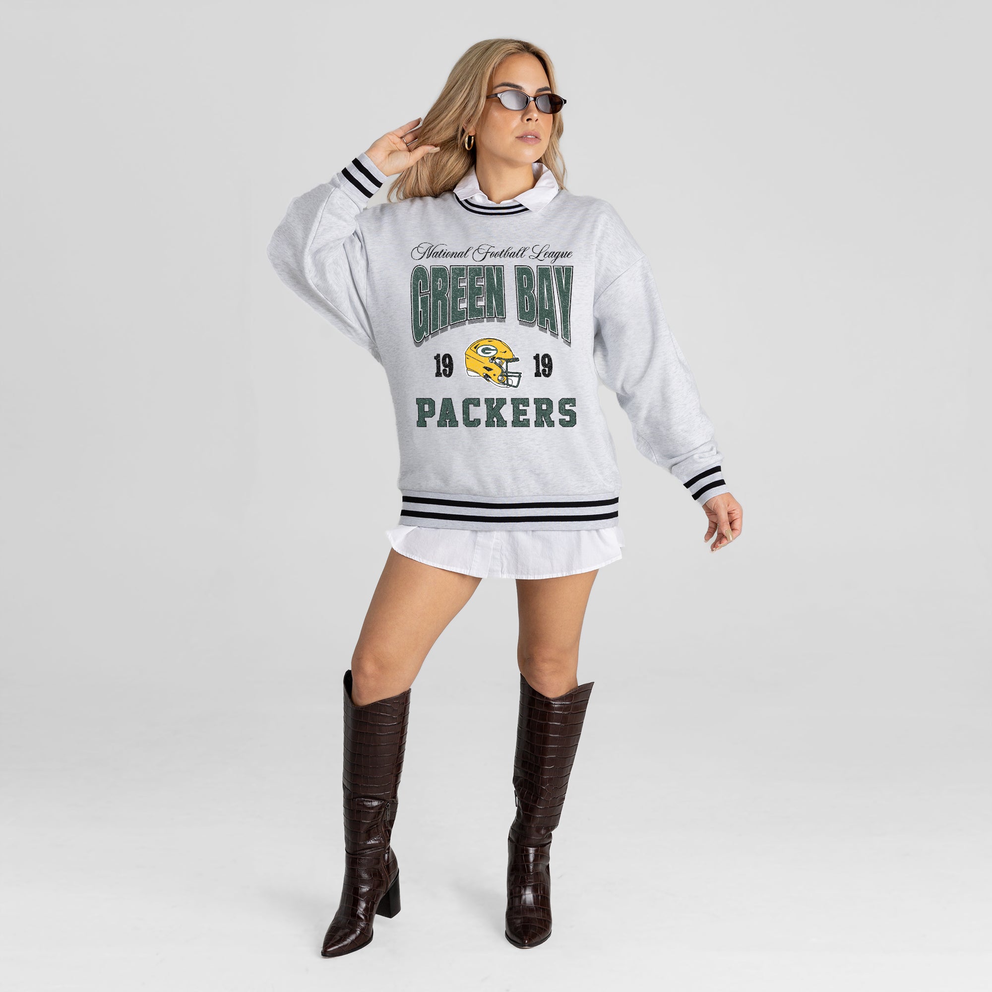 GREEN BAY PACKERS COOL VIBES CREW FLEECE RINGER SWEATSHIRT