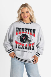 HOUSTON TEXANS FADE ROUTE CREW FLEECE RINGER SWEATSHIRT