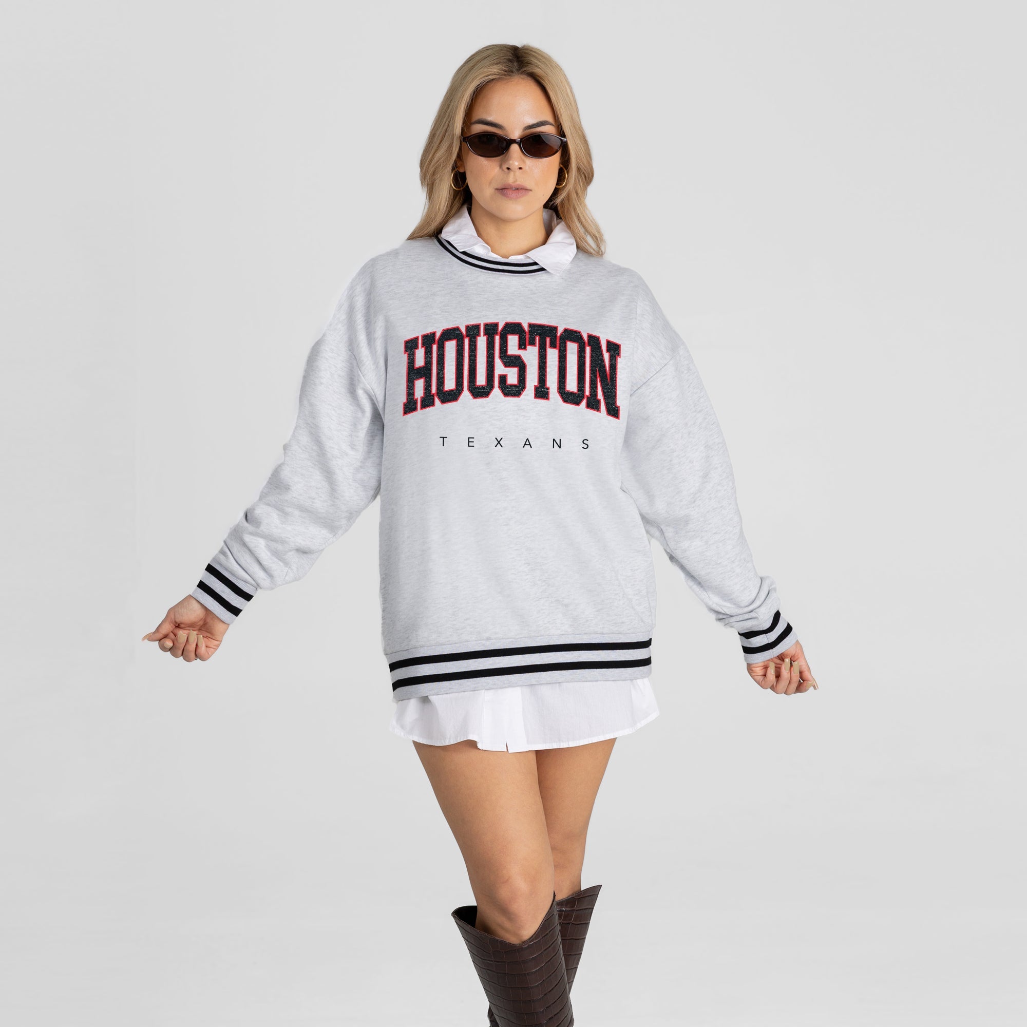HOUSTON TEXANS EASY ENERGY CREW FLEECE RINGER SWEATSHIRT
