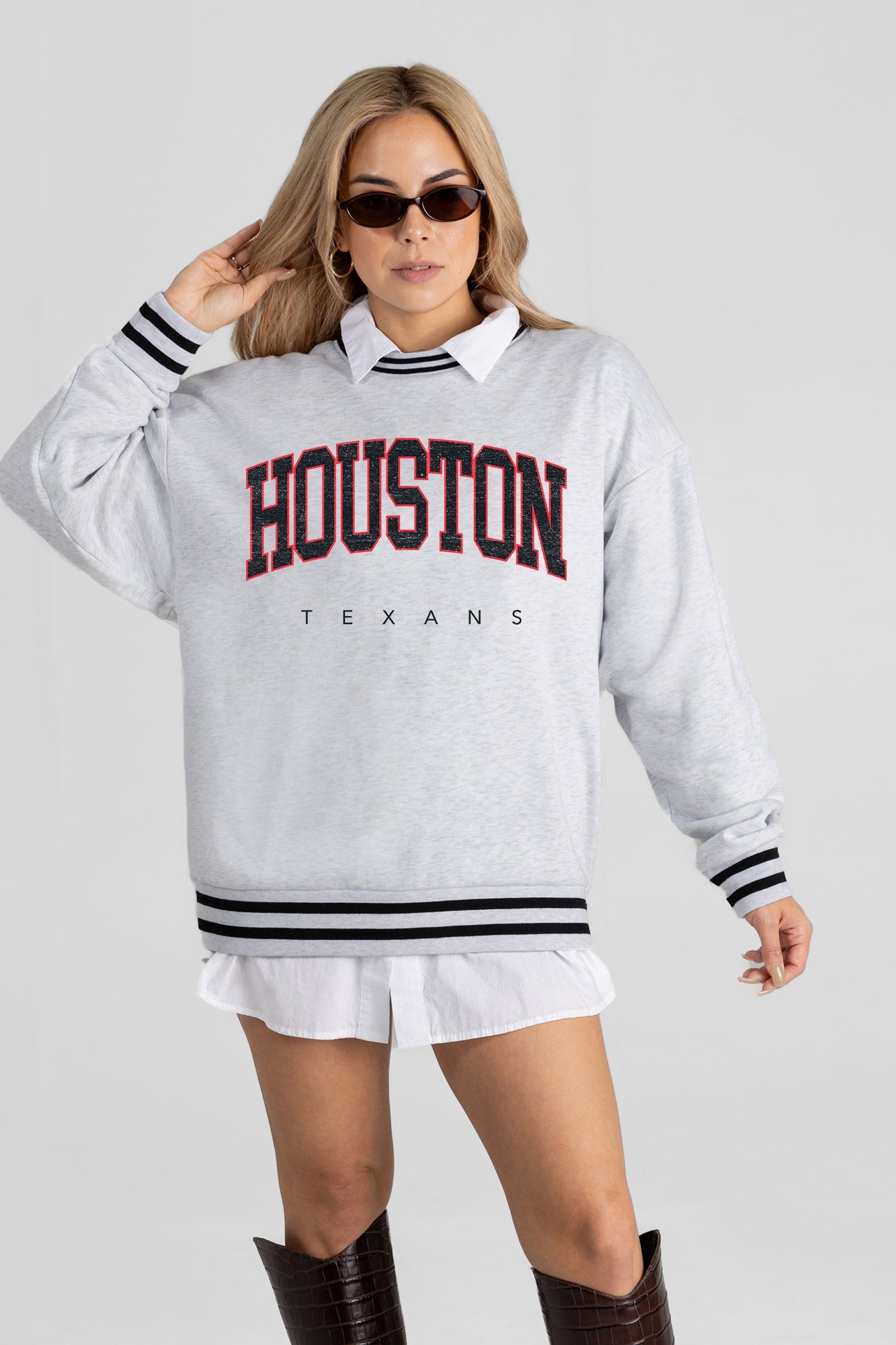 HOUSTON TEXANS EASY ENERGY CREW FLEECE RINGER SWEATSHIRT