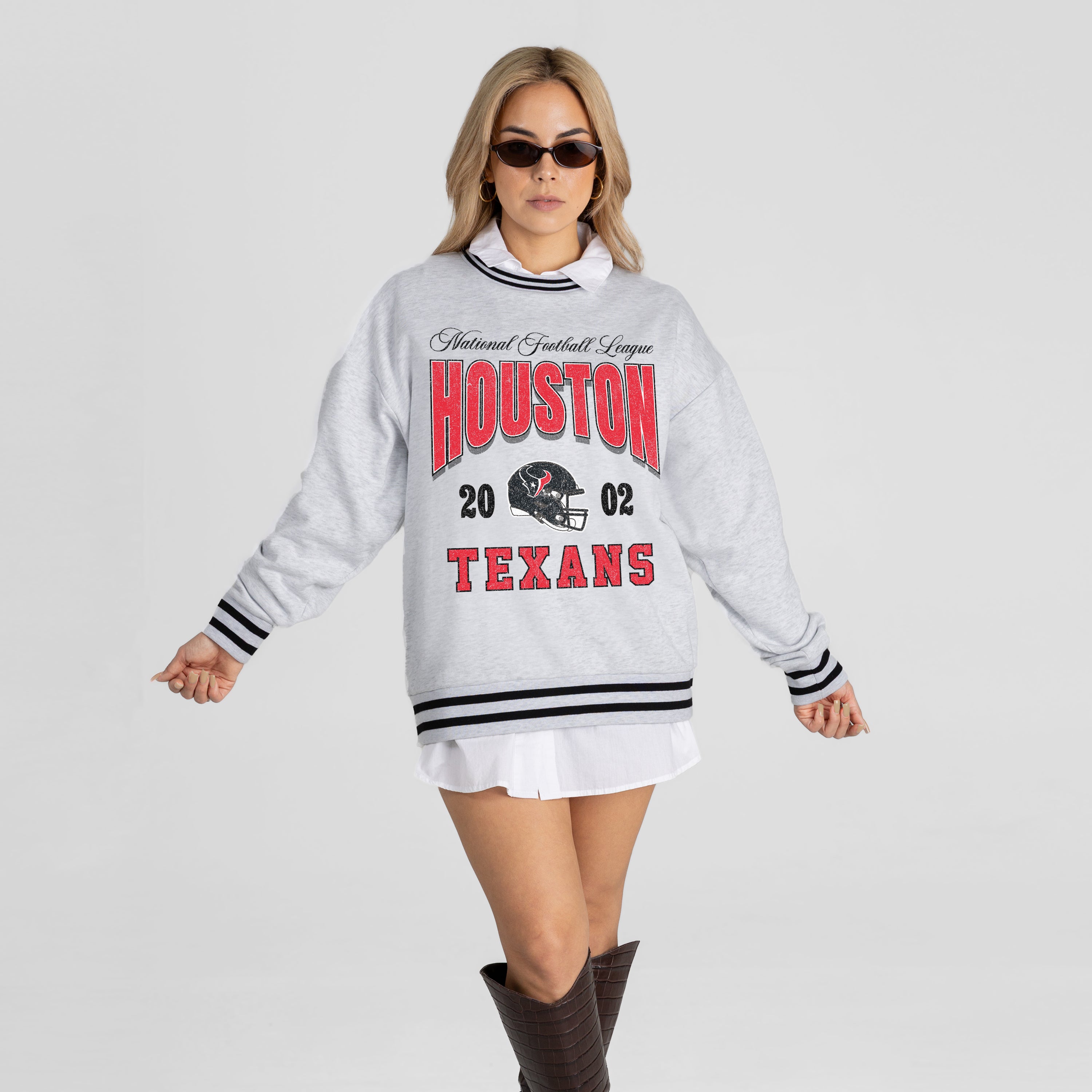 HOUSTON TEXANS COOL VIBES CREW FLEECE RINGER SWEATSHIRT