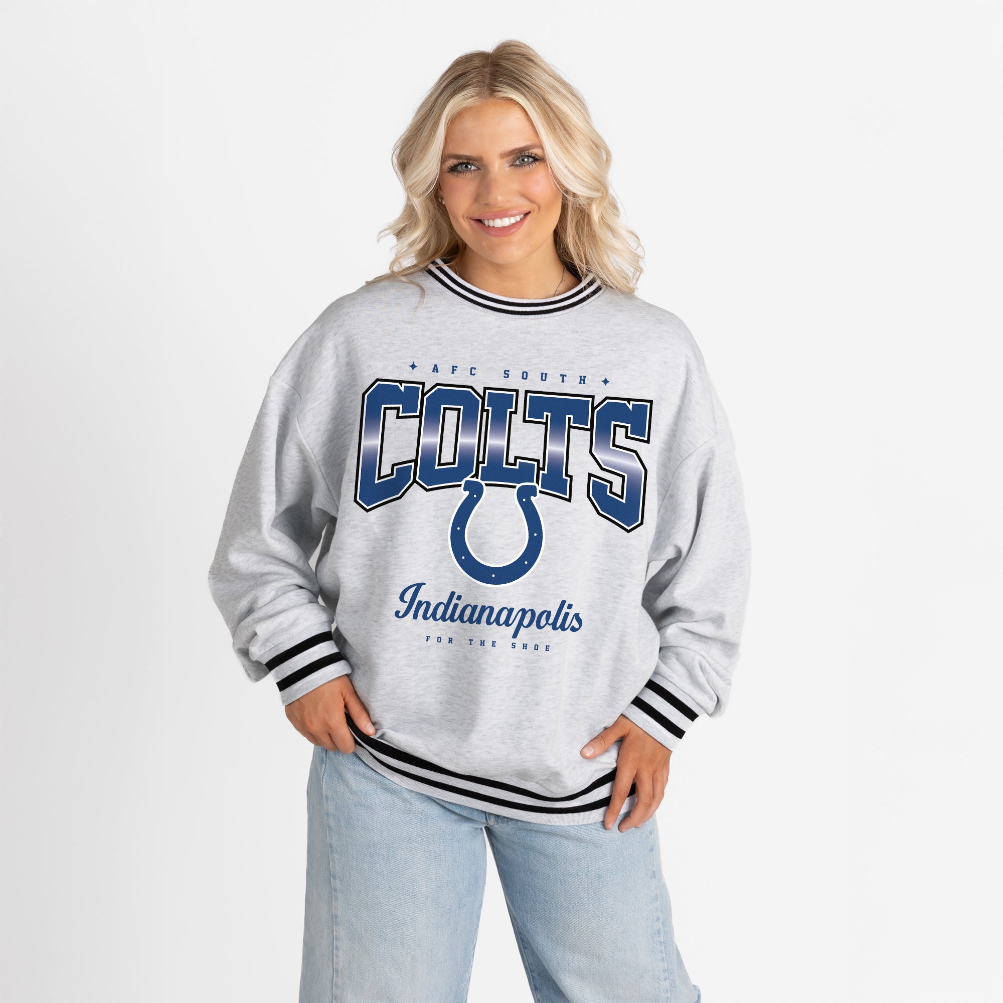 INDIANAPOLIS COLTS GRIDIRON DRIVE CREW FLEECE RINGER SWEATSHIRT