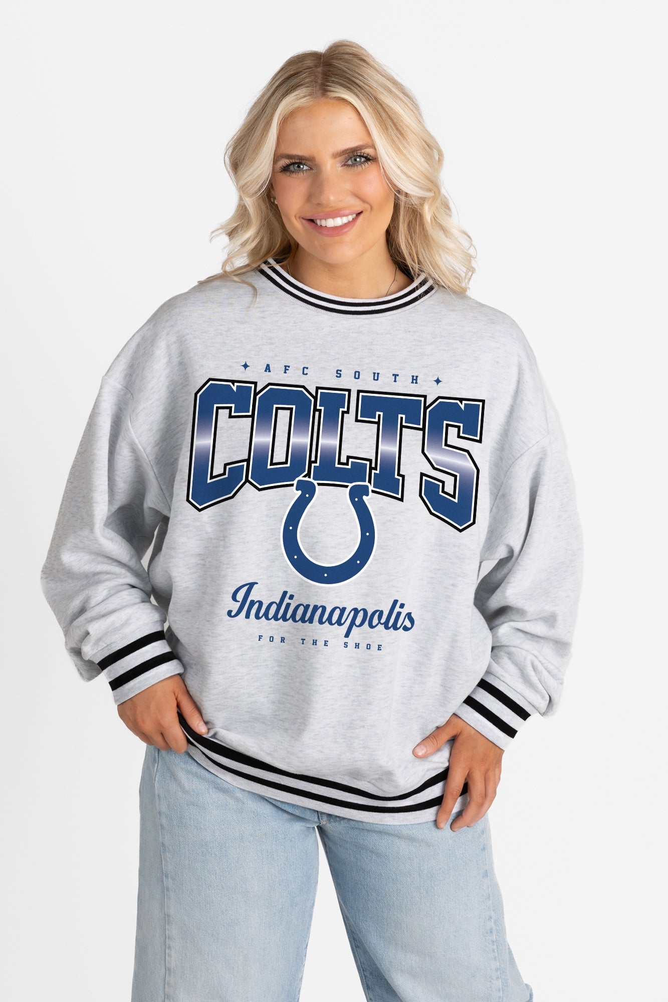 INDIANAPOLIS COLTS GRIDIRON DRIVE CREW FLEECE RINGER SWEATSHIRT