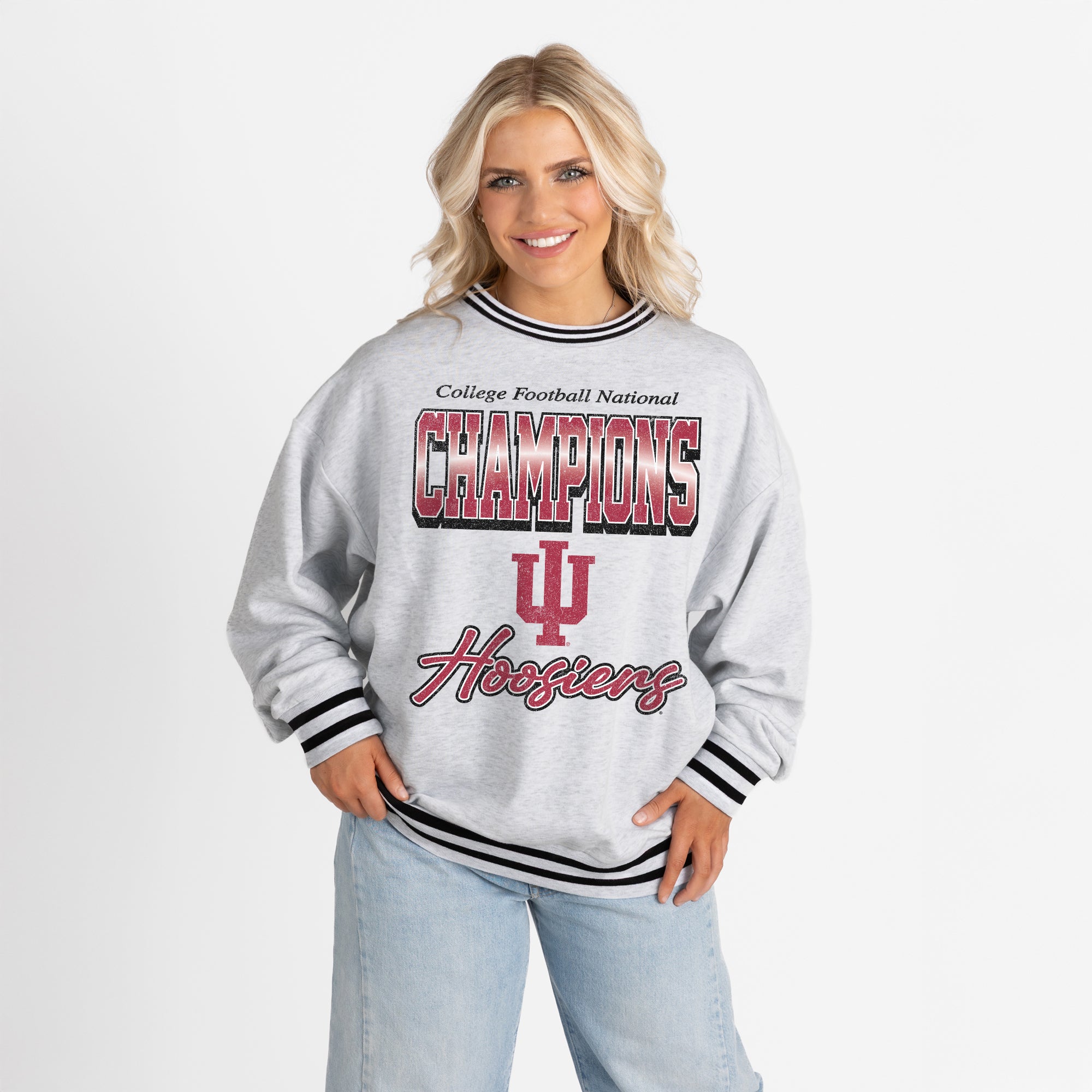 INDIANA HOOSIERS CHAMPION MODE CREW FLEECE RINGER SWEATSHIRT