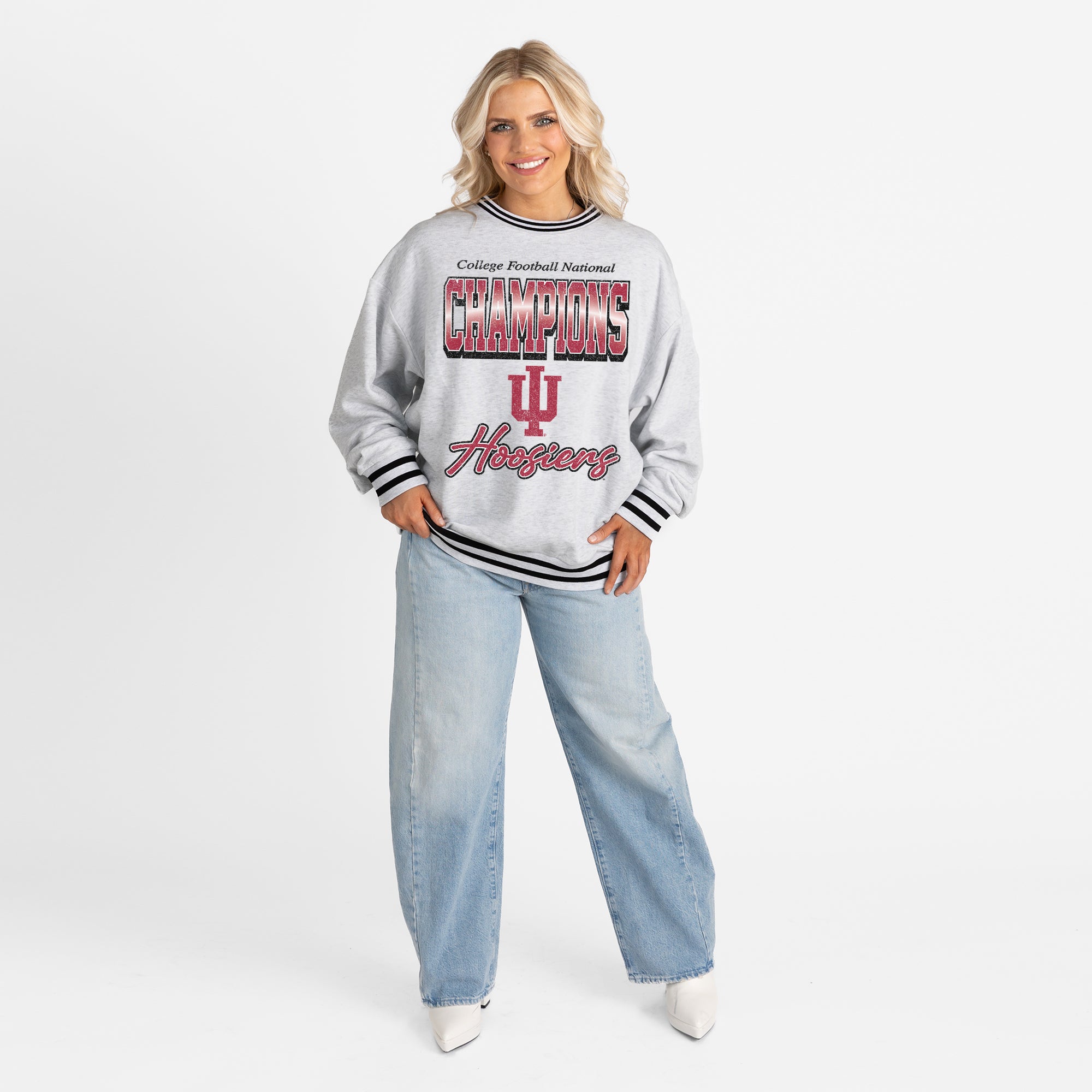 INDIANA HOOSIERS CHAMPION MODE CREW FLEECE RINGER SWEATSHIRT