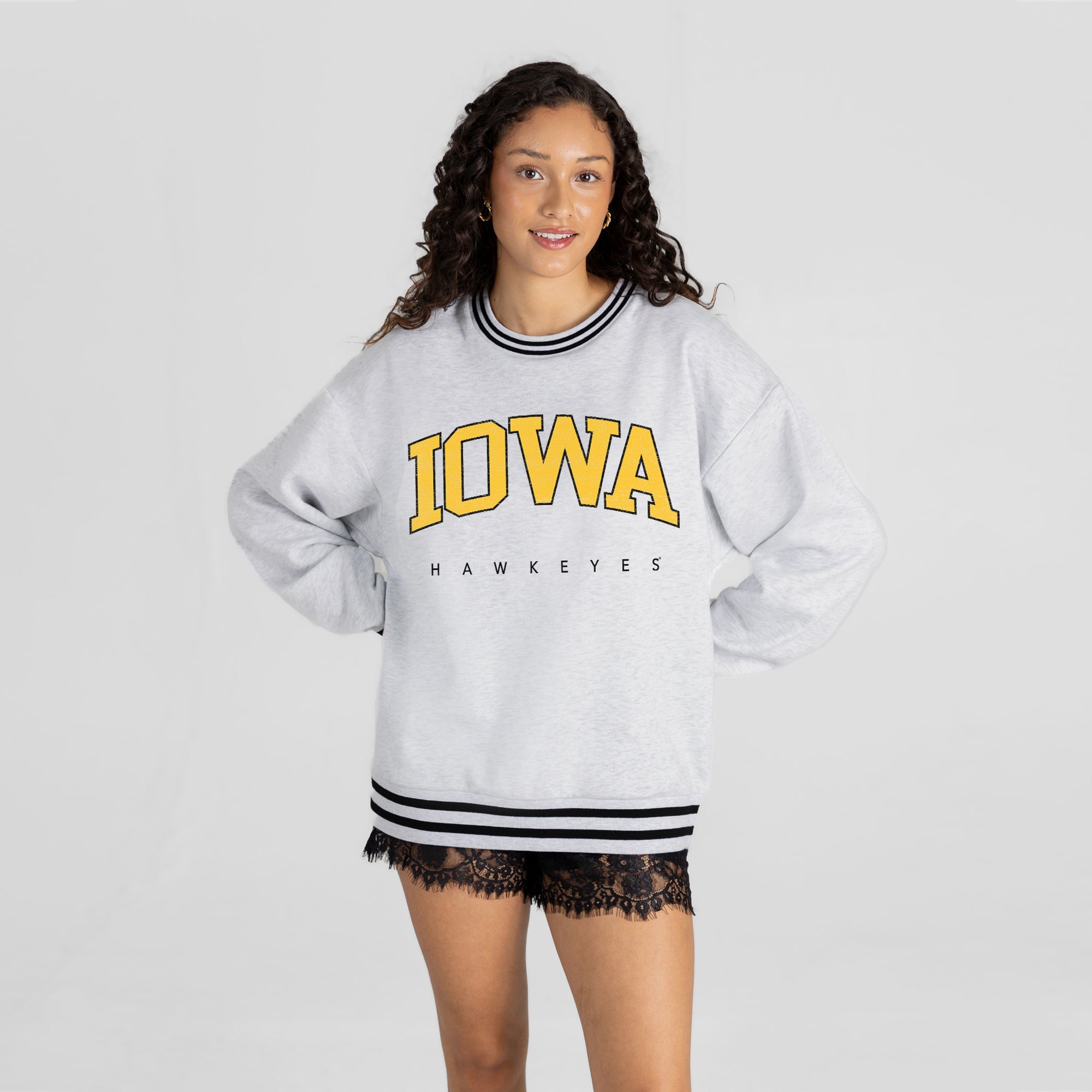 IOWA HAWKEYES EASY ENERGY CREW FLEECE RINGER SWEATSHIRT