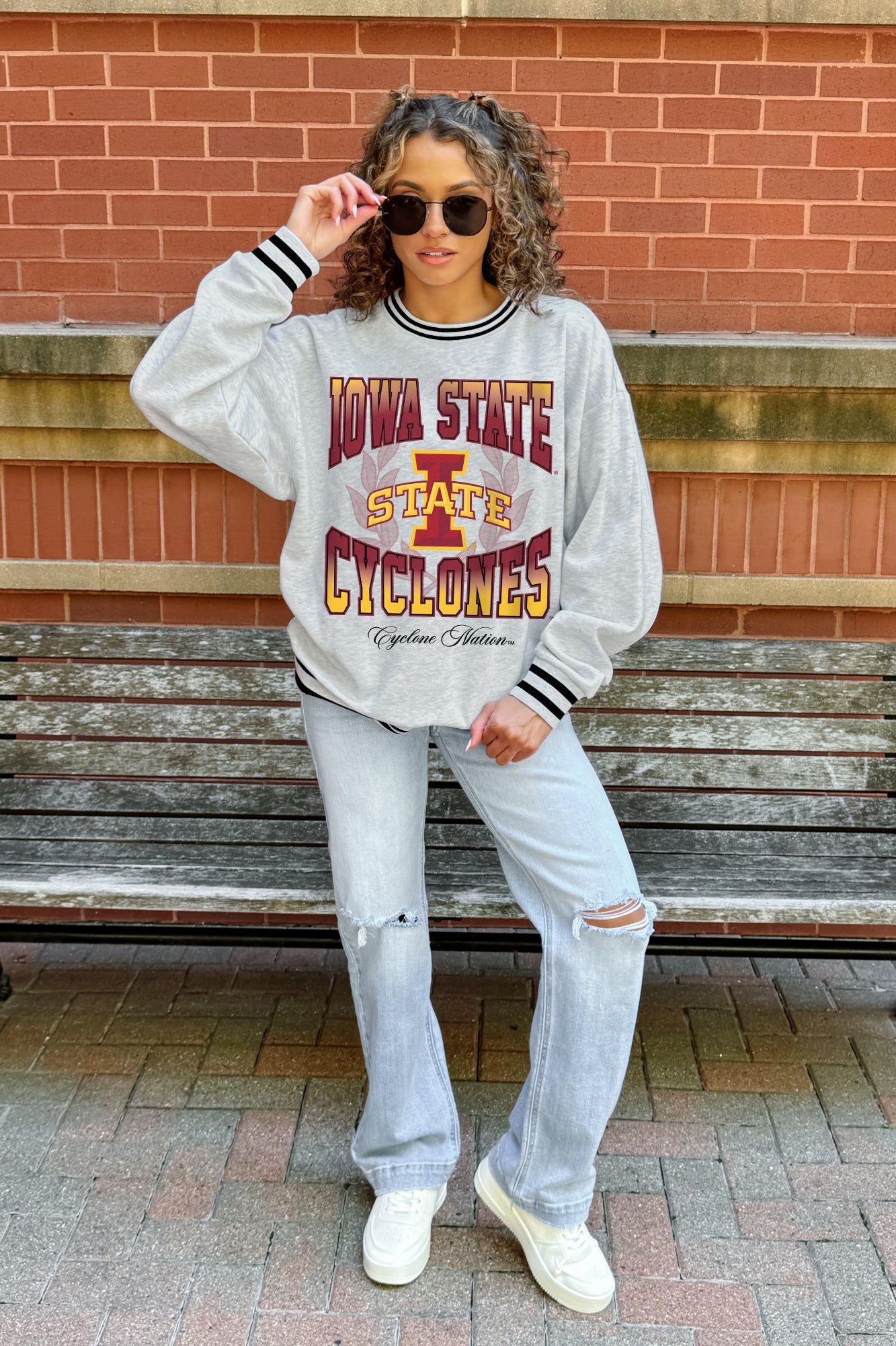 IOWA STATE CYCLONES FADE ROUTE CREW FLEECE RINGER SWEATSHIRT