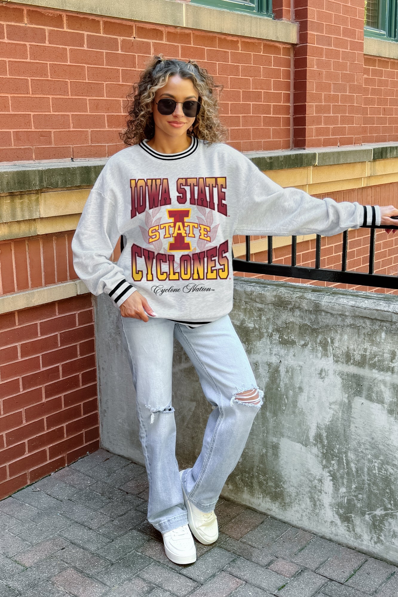 IOWA STATE CYCLONES FADE ROUTE CREW FLEECE RINGER SWEATSHIRT