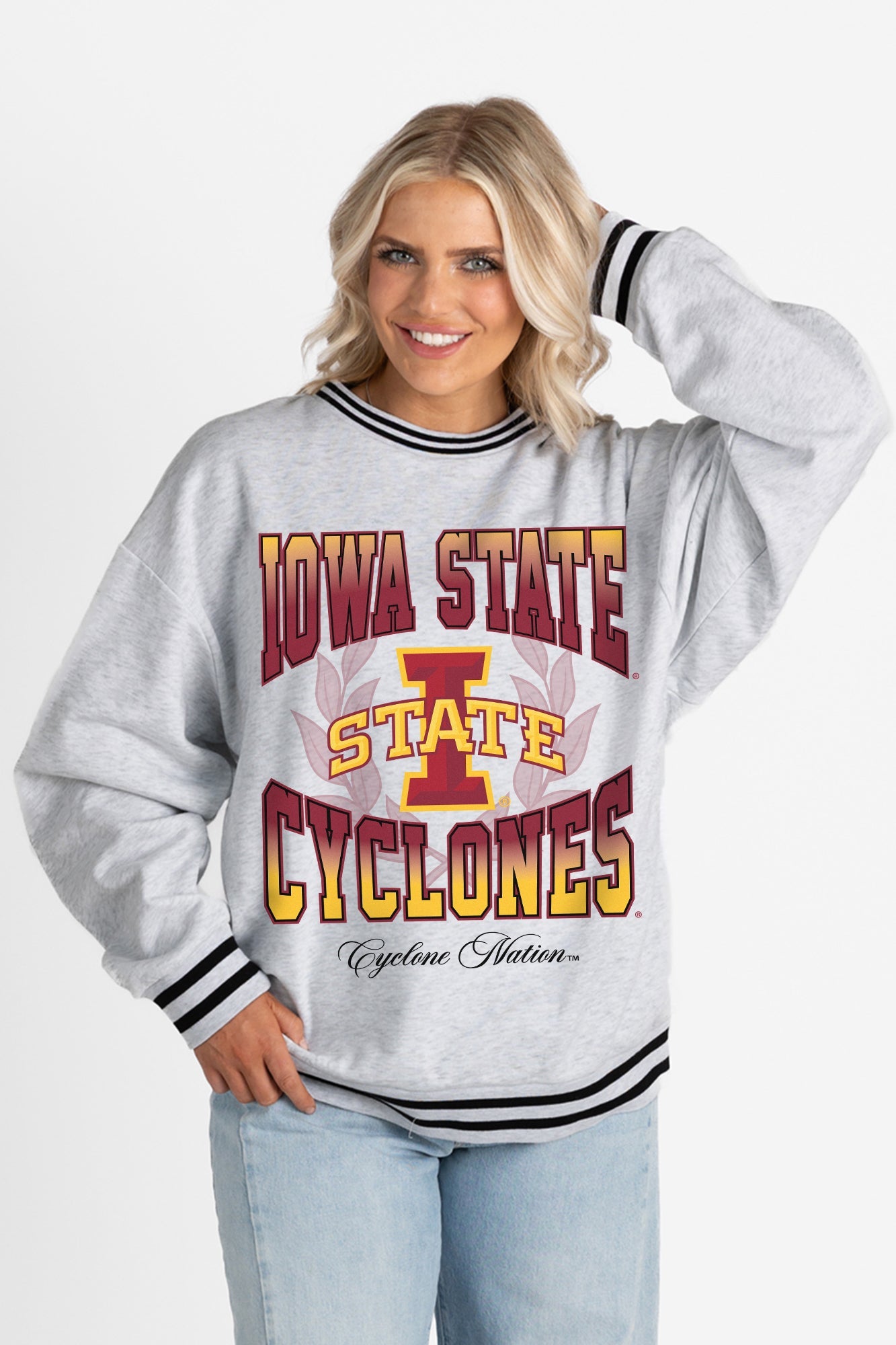 60s s/s sweat ３段 IOWA IOWA STATE CYCLONES FADE ROUTE CREW FLEECE RINGER SWEATSHIRT