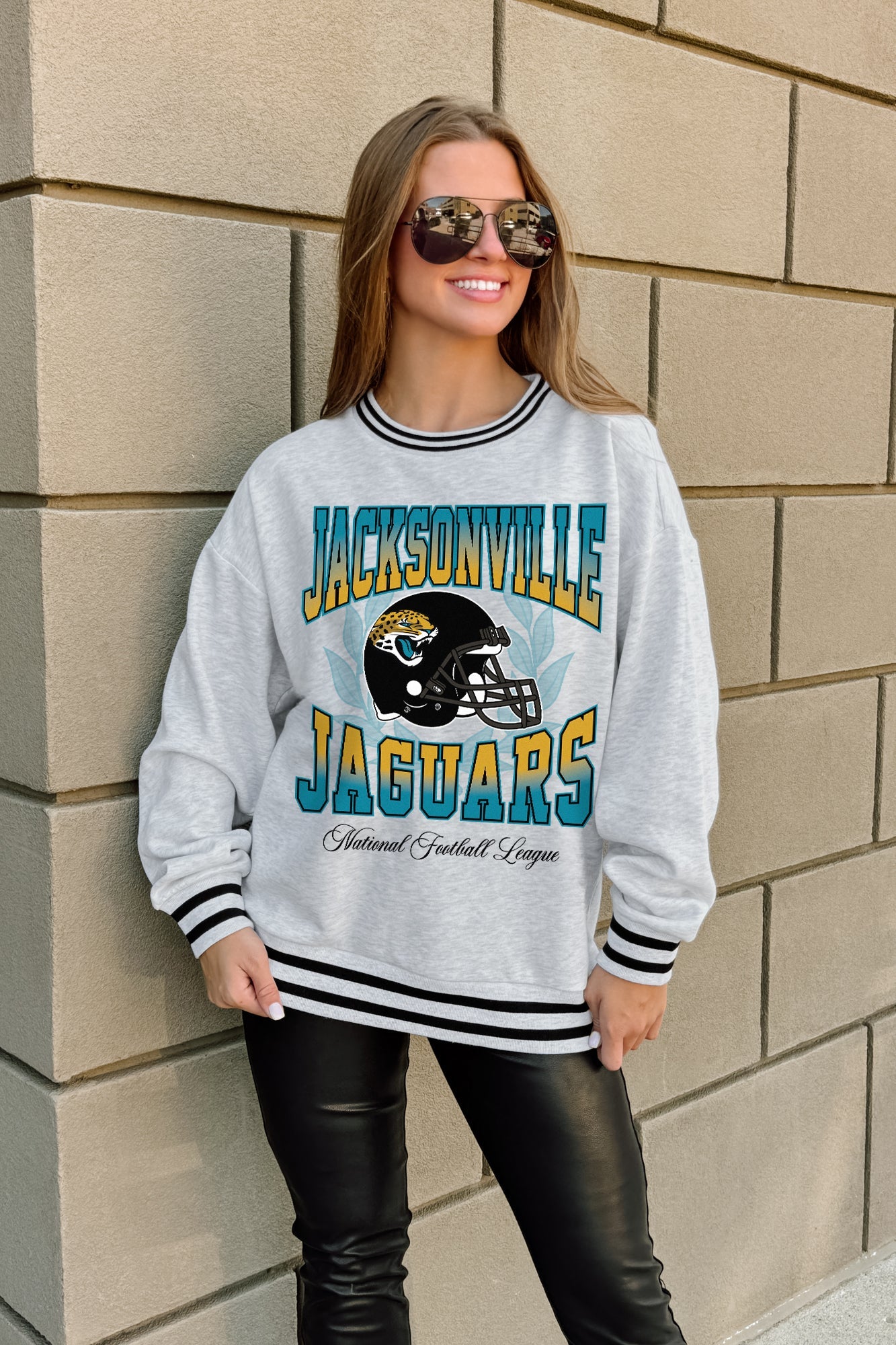 JACKSONVILLE JAGUARS FADE ROUTE CREW FLEECE RINGER SWEATSHIRT